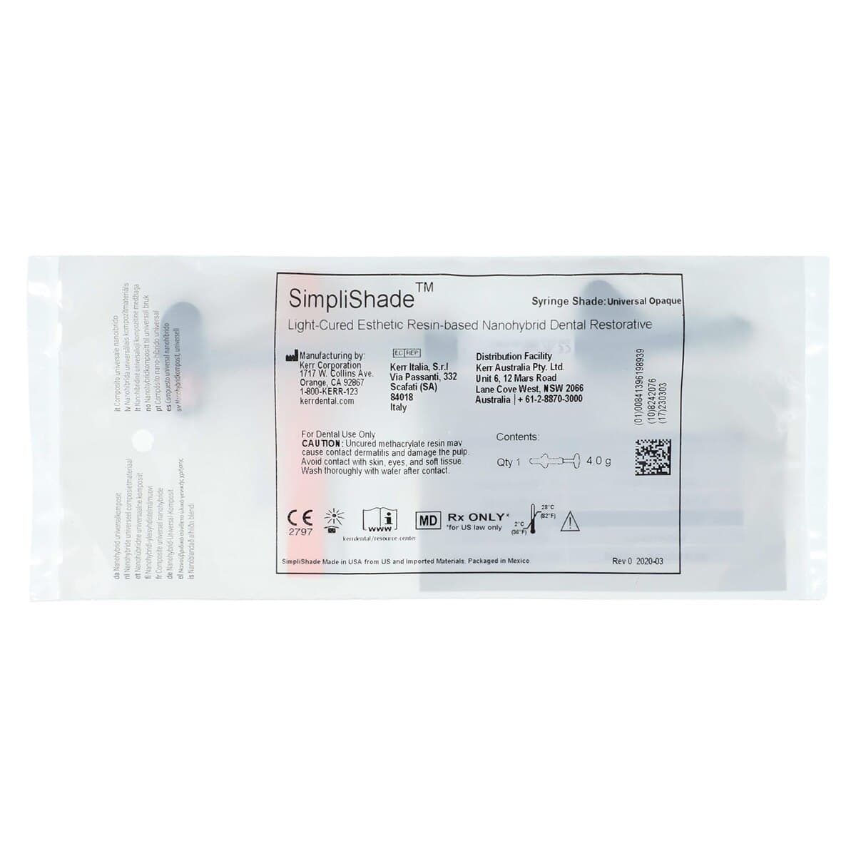 Kerr SimpliShade Universal Composite Syringe, Universal Opaque, 4g, Refill, 37005 thumbnail 2