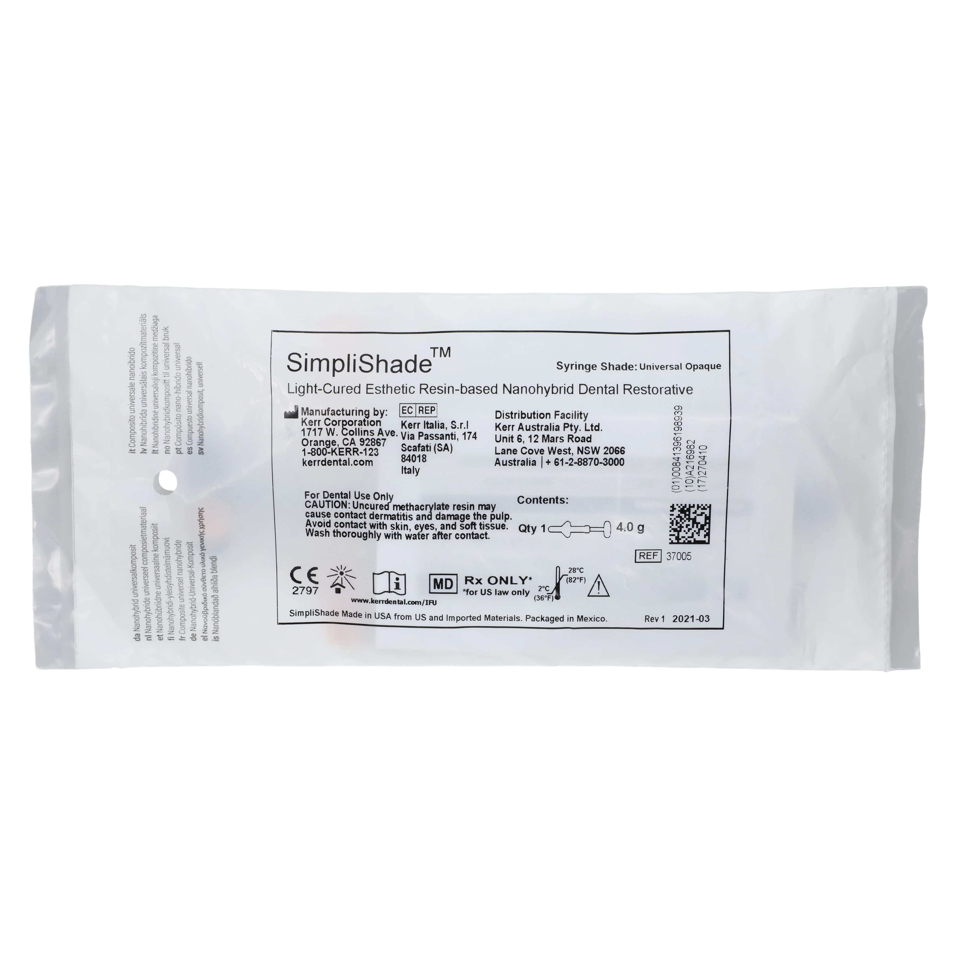 Kerr SimpliShade Universal Composite Syringe, Universal Opaque, 4g, Refill, 37005 thumbnail 6