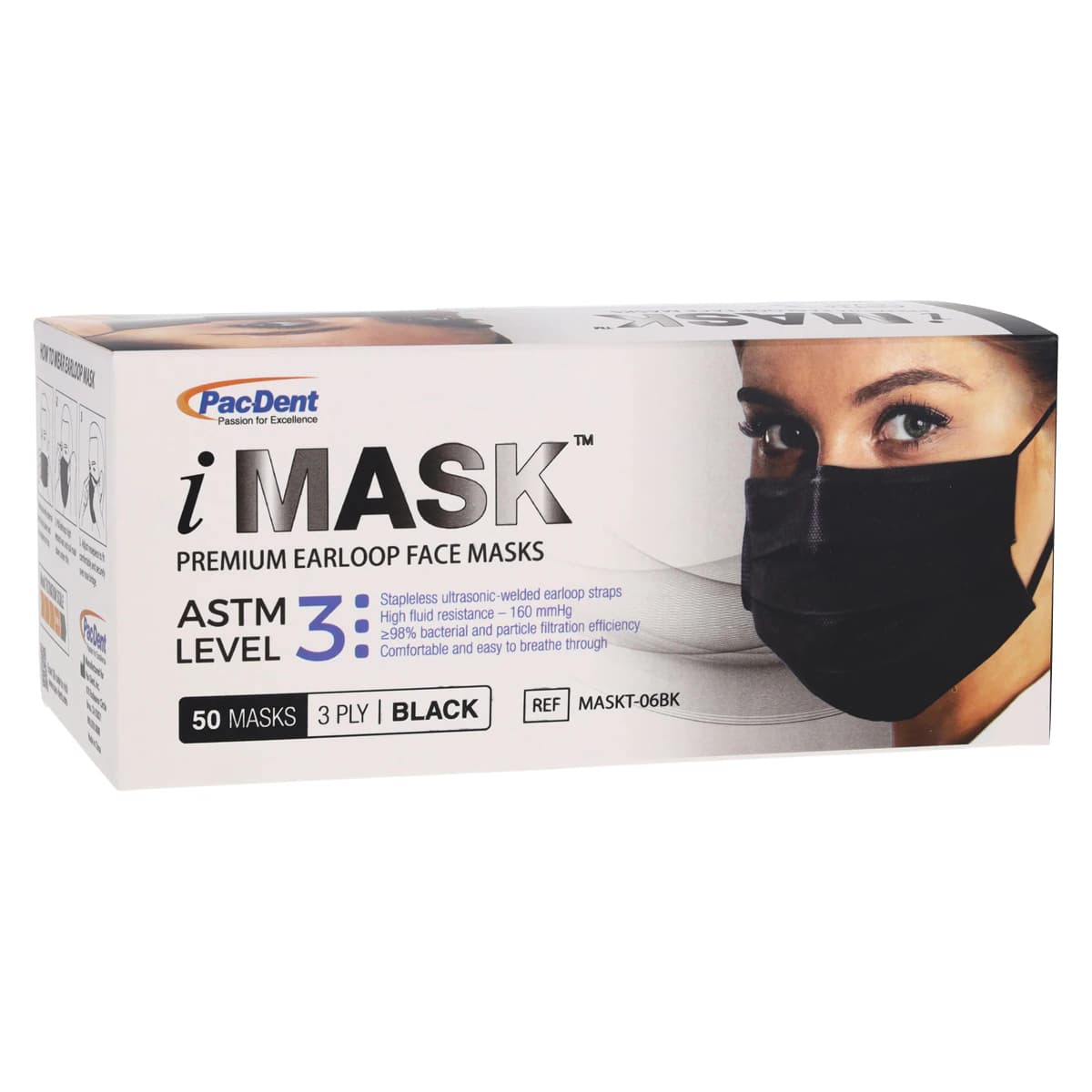 iMask™ Premium Earloop Face Mask, ASTM Level 3, Black, 50/Box thumbnail 4
