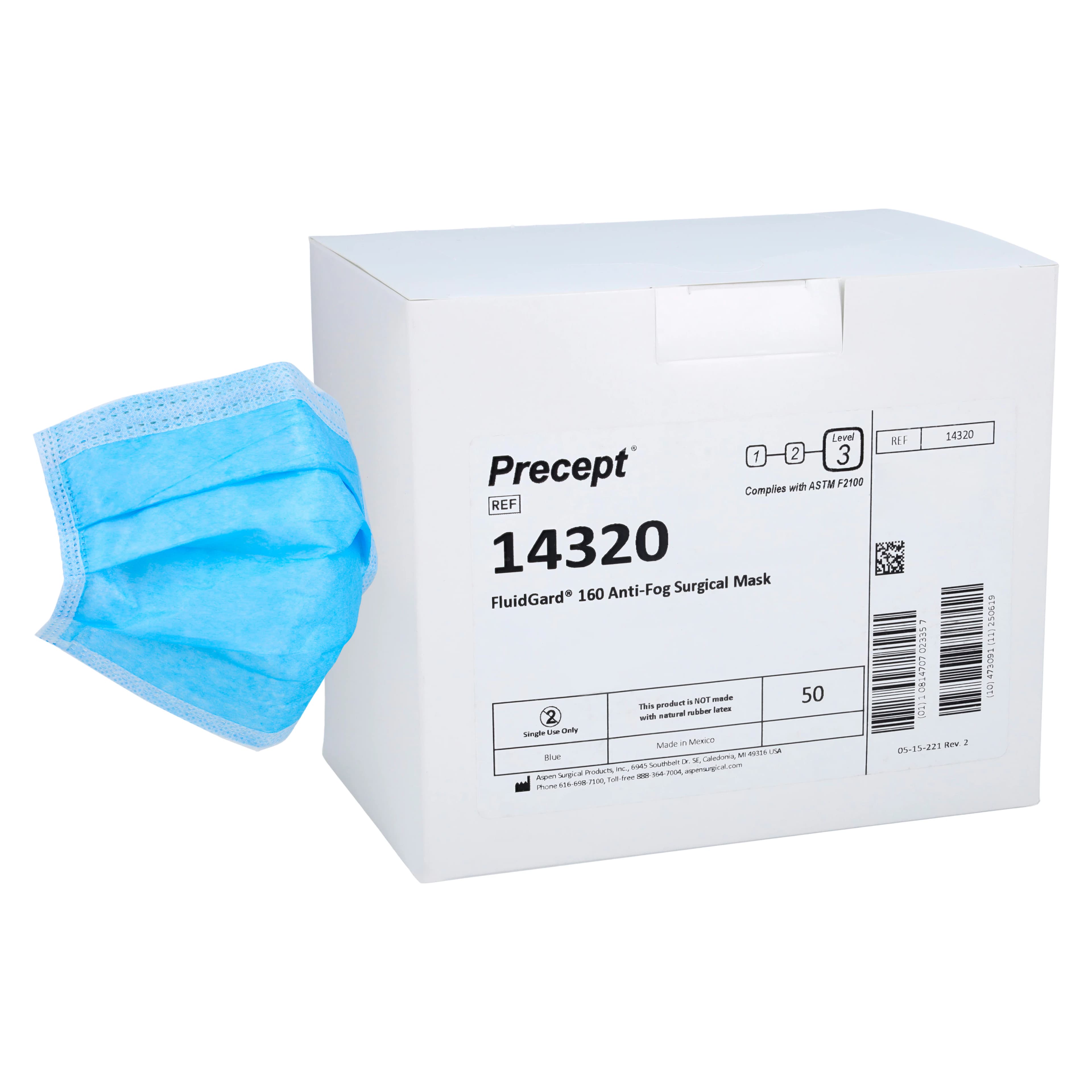 FluidGard 160 Surgical Mask L3, ASTM Level 3, Anti-Fog, Blue, Latex-Free, 50/Bag - FluidGard 160 Surgical Mask L3 - Image 1
