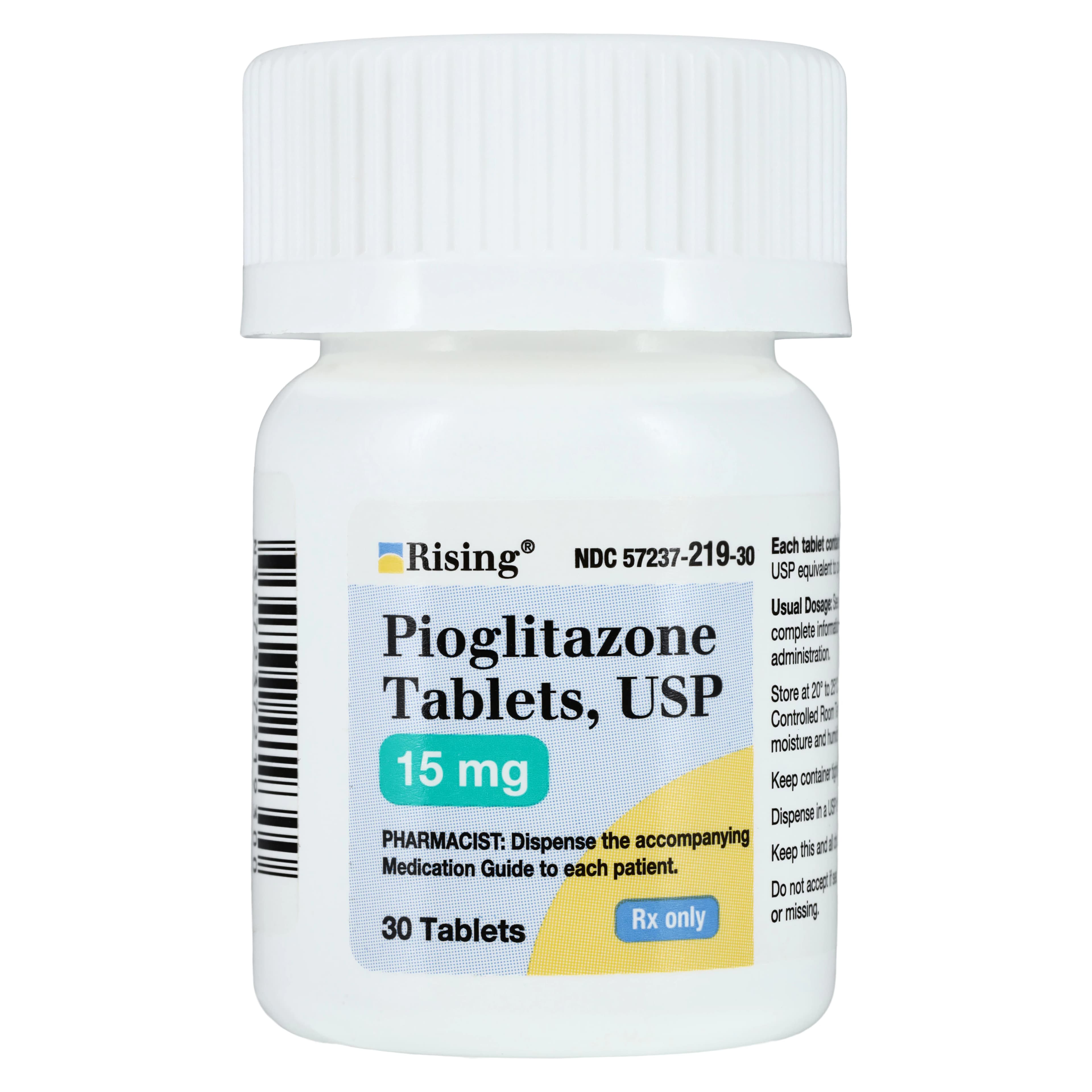 Pioglitazone HCl Tablets, 15 mg, 30 Count Bottle, Rising Pharmaceuticals - Pioglitazone HCl Tablets - Image 1