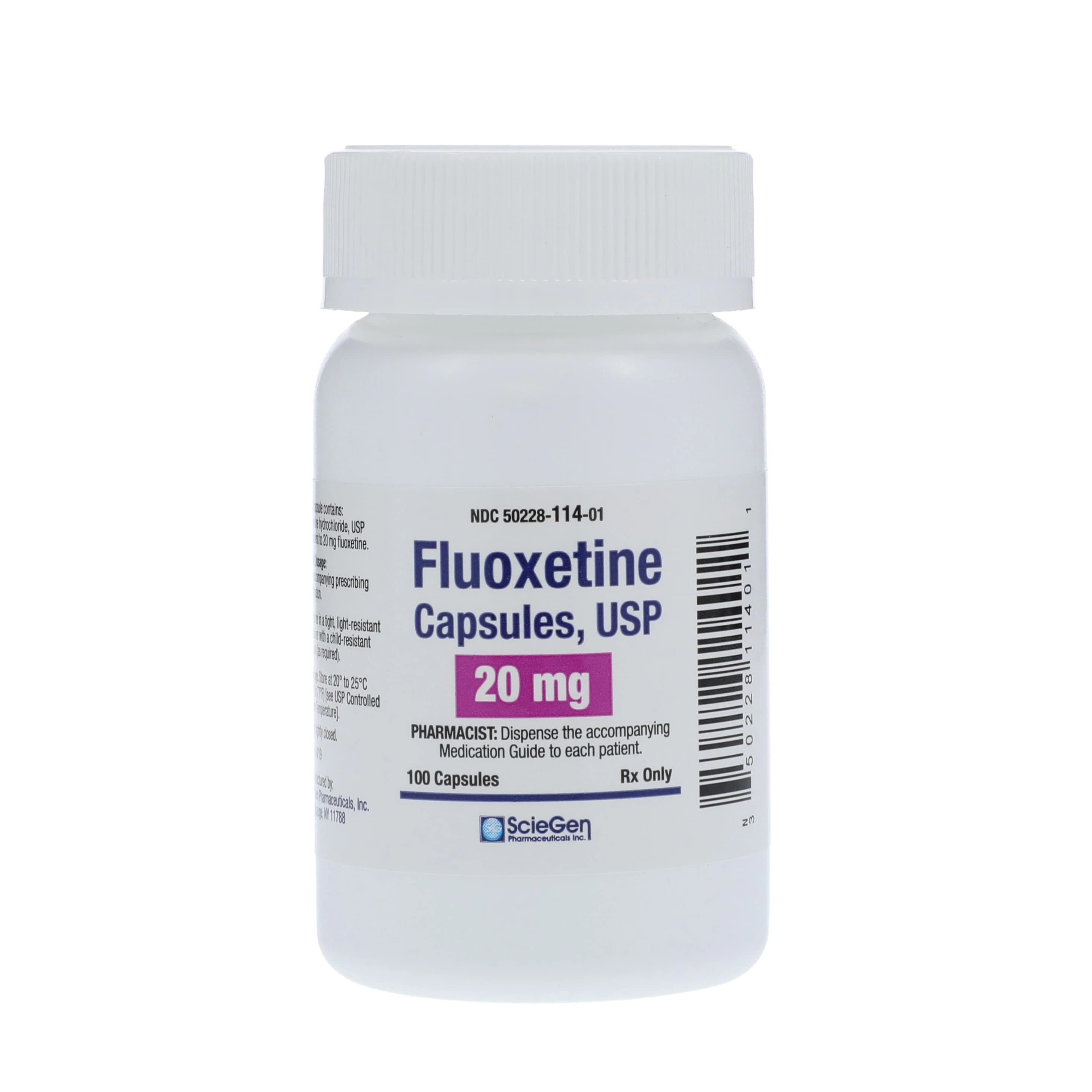 Fluoxetine HCl Capsules, 20mg, 100/Bottle, Sciegen Pharmaceuticals - Fluoxetine HCl Capsules - Image 1
