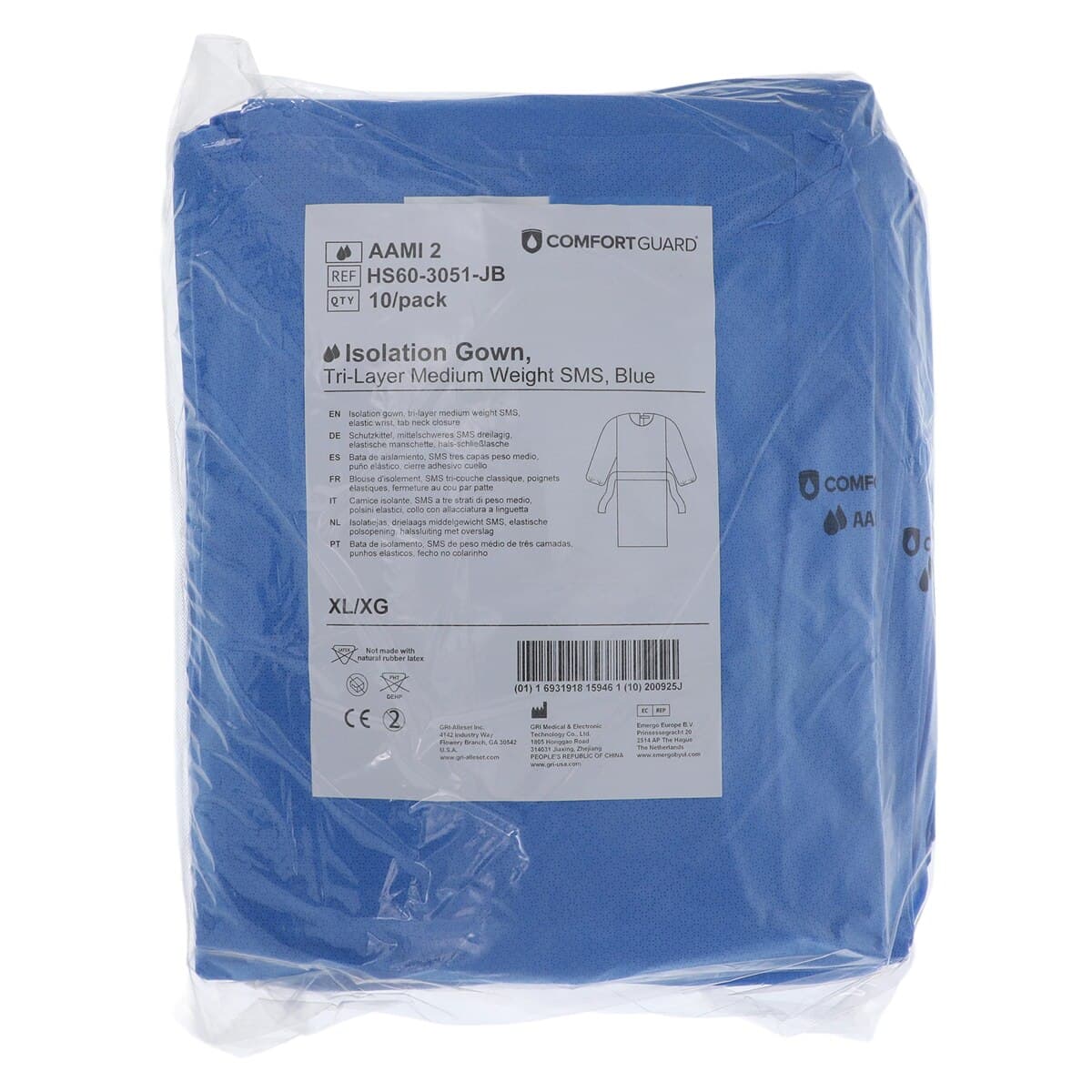 ComfortGuard Disposable Isolation Gown, AAMI Level 2, SMS, X-Large, Blue, Knee Length, Non-Sterile, 10/Bag thumbnail 6