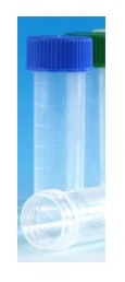Globe Scientific Polypropylene Transport Tube, 5mL, Self-Standing, Conical Bottom, Clear/Blue, Non-Sterile, with Separate Screw Cap, 1000/Case - Tube Transport Self-Standing - Image 1