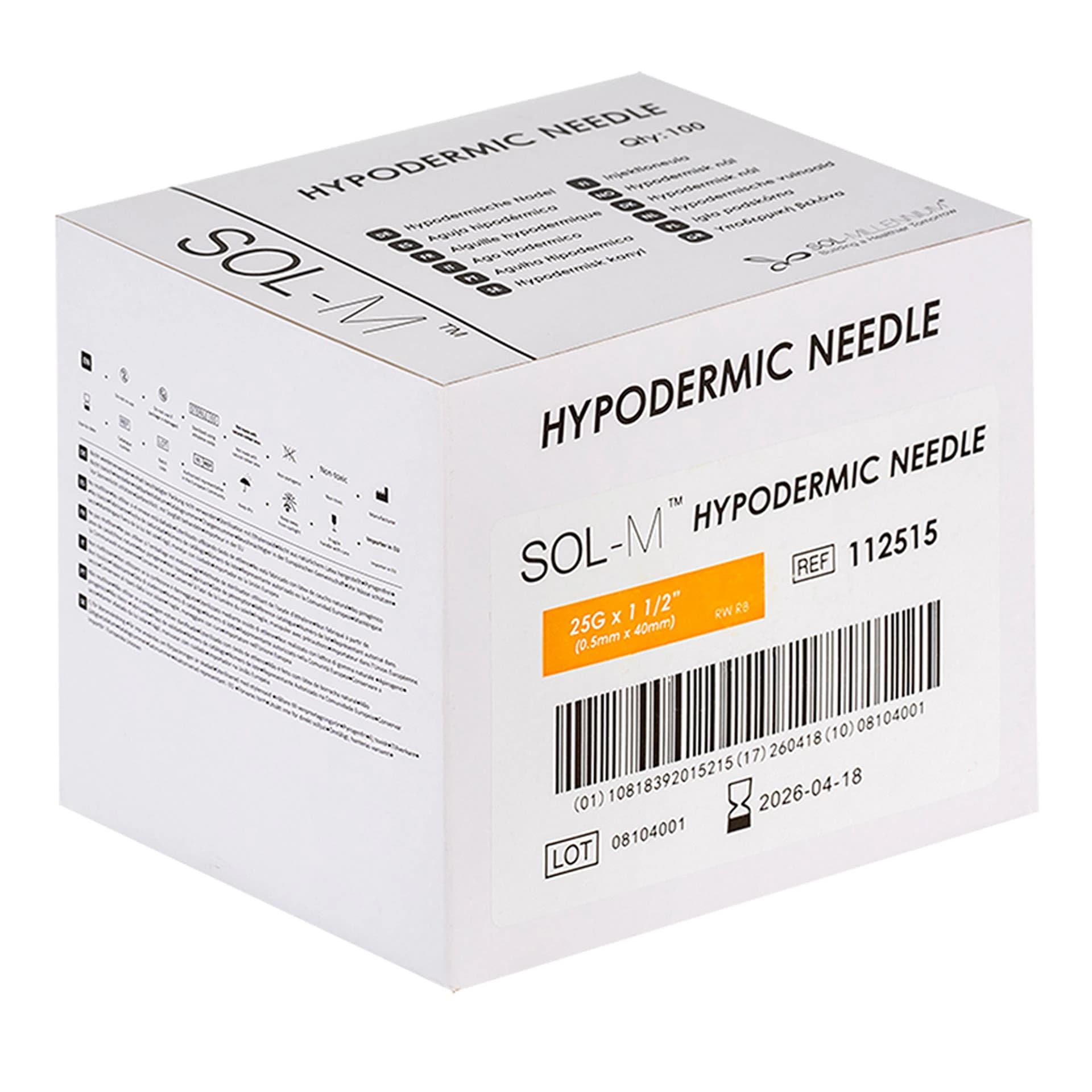 Sol-Millennium Hypodermic Needle, 25G x 1-1/2", Conventional Triple Bevel, 100/Box - Needle Conventional - Image 1