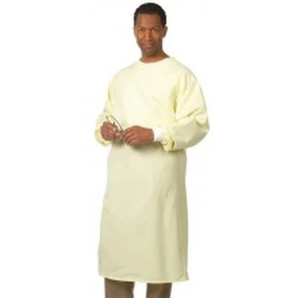Fashion Seal All-Barrier Reusable Barrier Gown, 100% Polyester, Large, Yellow/White, Below Knee, Non-Sterile, Waist/Neck Ties, Knit Cuff, Long Sleeves, PFAS-Free - Gown Barrier PFAS-Free - Image 1