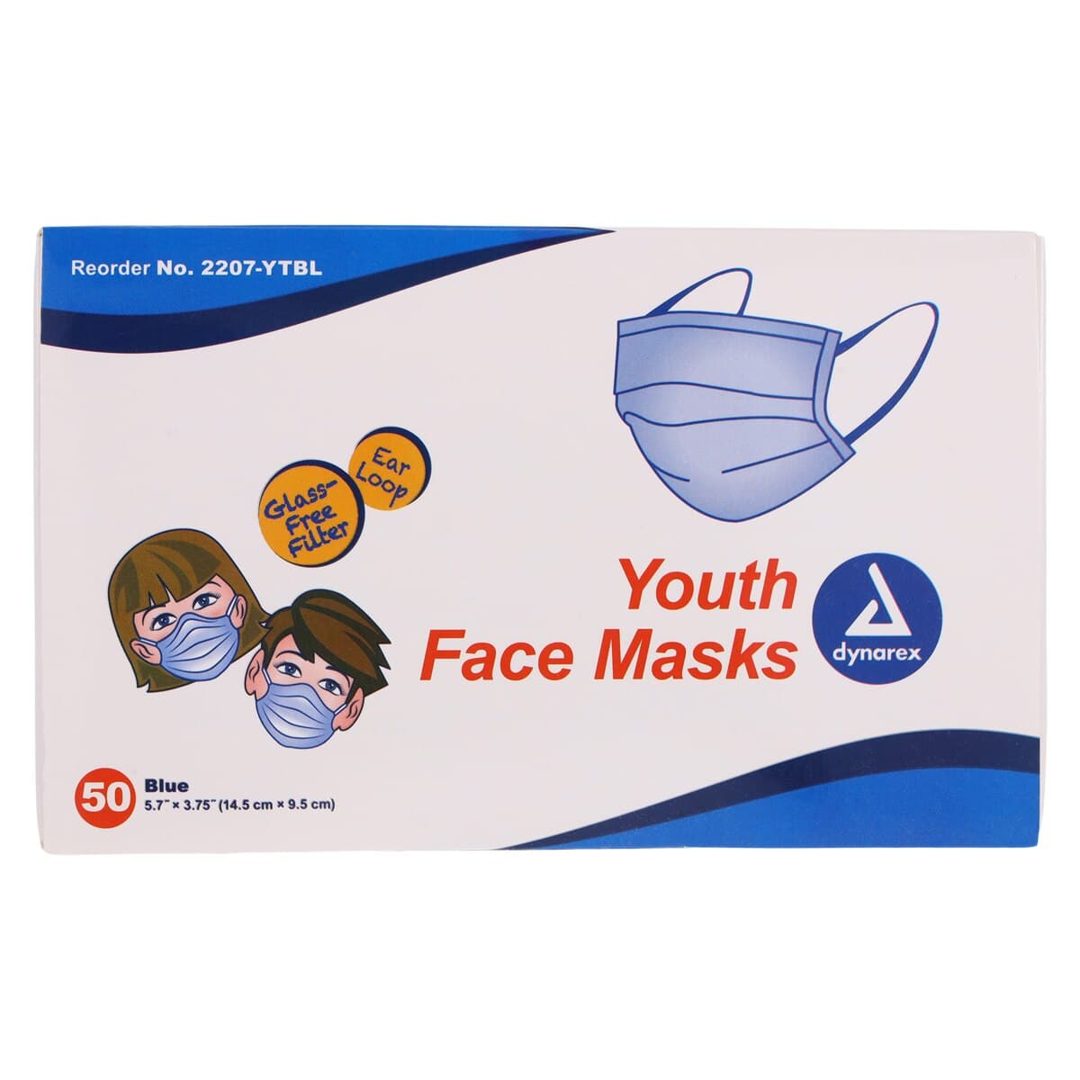 Dynarex Face Mask Youth with Ear Loop, Blue, Disposable, Non-ASTM Rated, Latex-Free, 50/Box thumbnail 9