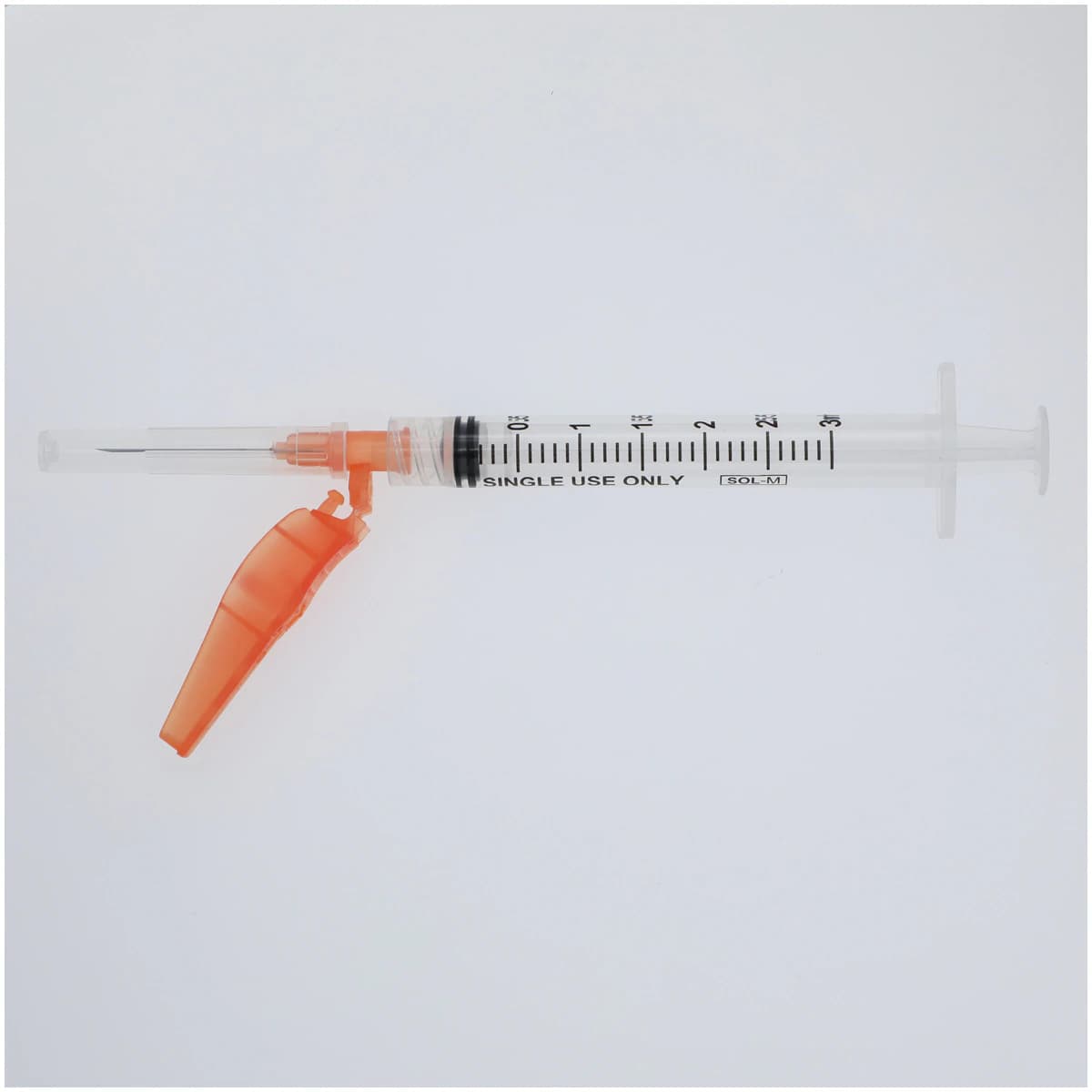 Sol-Care Safety Syringe with Needle, 3mL, 25G x 1", Bevel UP, Low Dead Space, 50/Box thumbnail 2