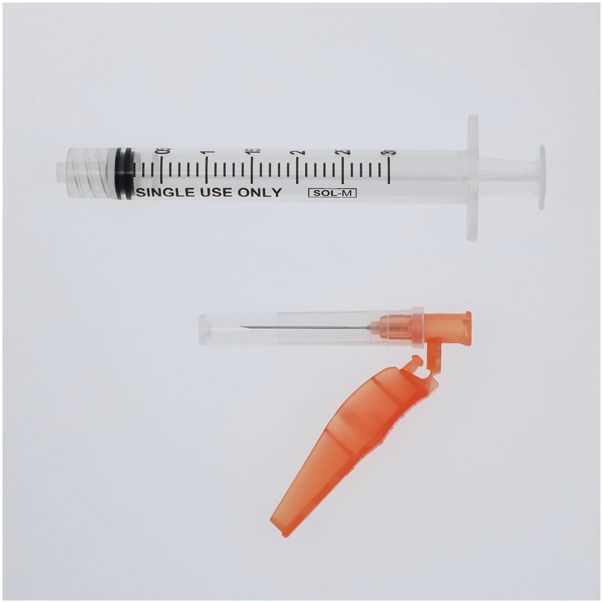 Sol-Care Safety Syringe with Needle, 3mL, 25G x 1", Bevel UP, Low Dead Space, 50/Box thumbnail 3