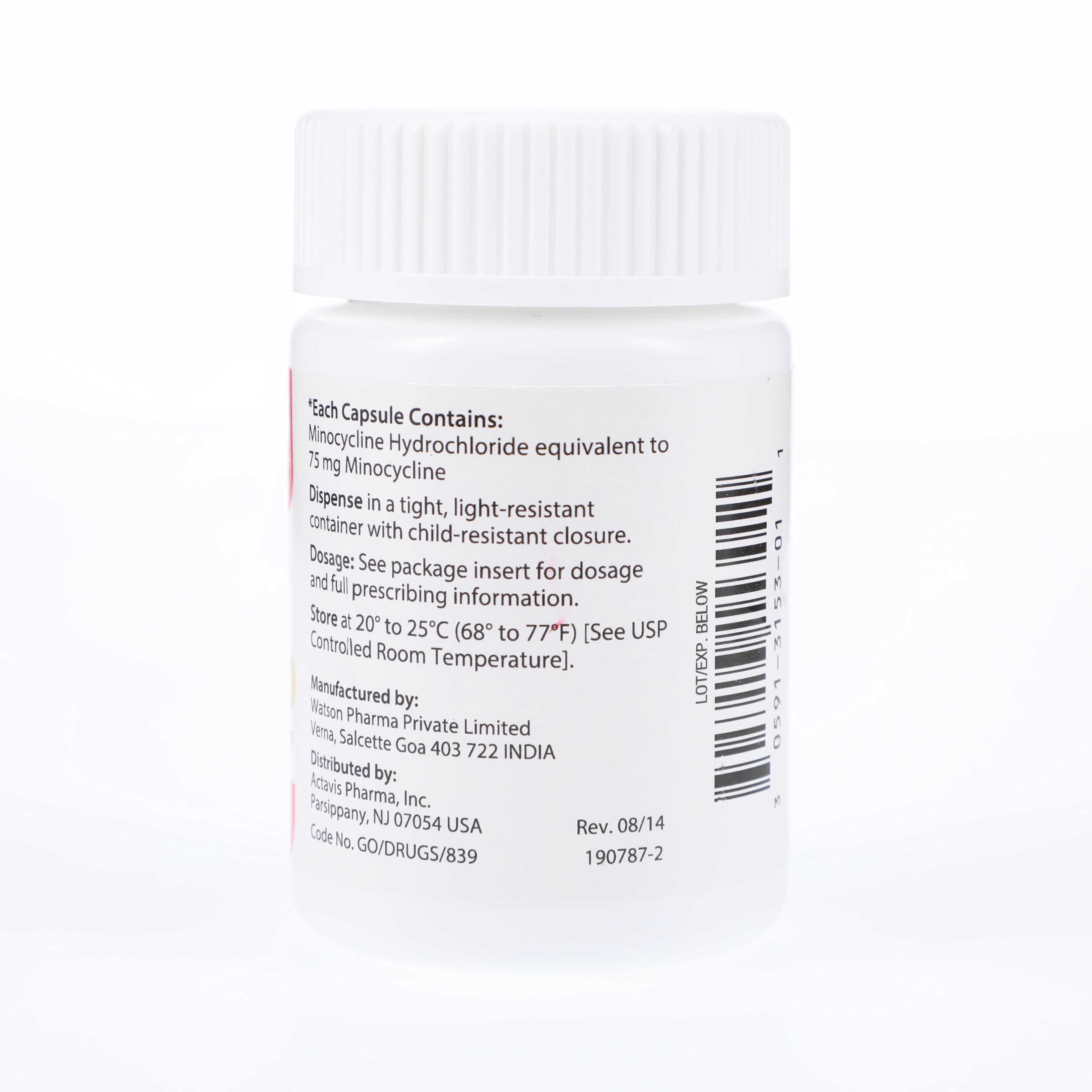 Minocycline HCl Capsules, 75 mg, 100/Bottle, Teva Pharmaceuticals thumbnail 2