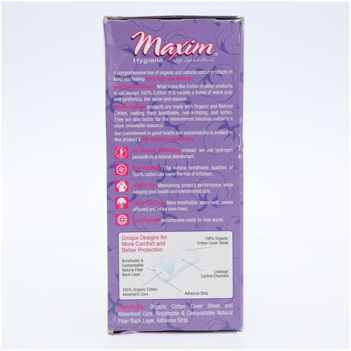 Maxim Hygiene Organic Cotton Classic Panty Liners, Ultra Thin, Light, White, Disposable, Fragrance Free, Hypoallergenic, 35/Carton thumbnail 4