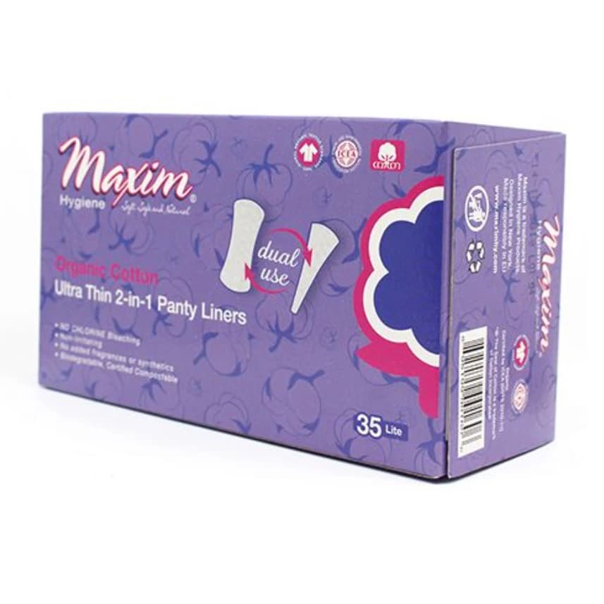Maxim Hygiene Organic Cotton Classic Panty Liners, Ultra Thin, Light, White, Disposable, Fragrance Free, Hypoallergenic, 35/Carton - Org Cttn Classic Panty Liners - Image 1