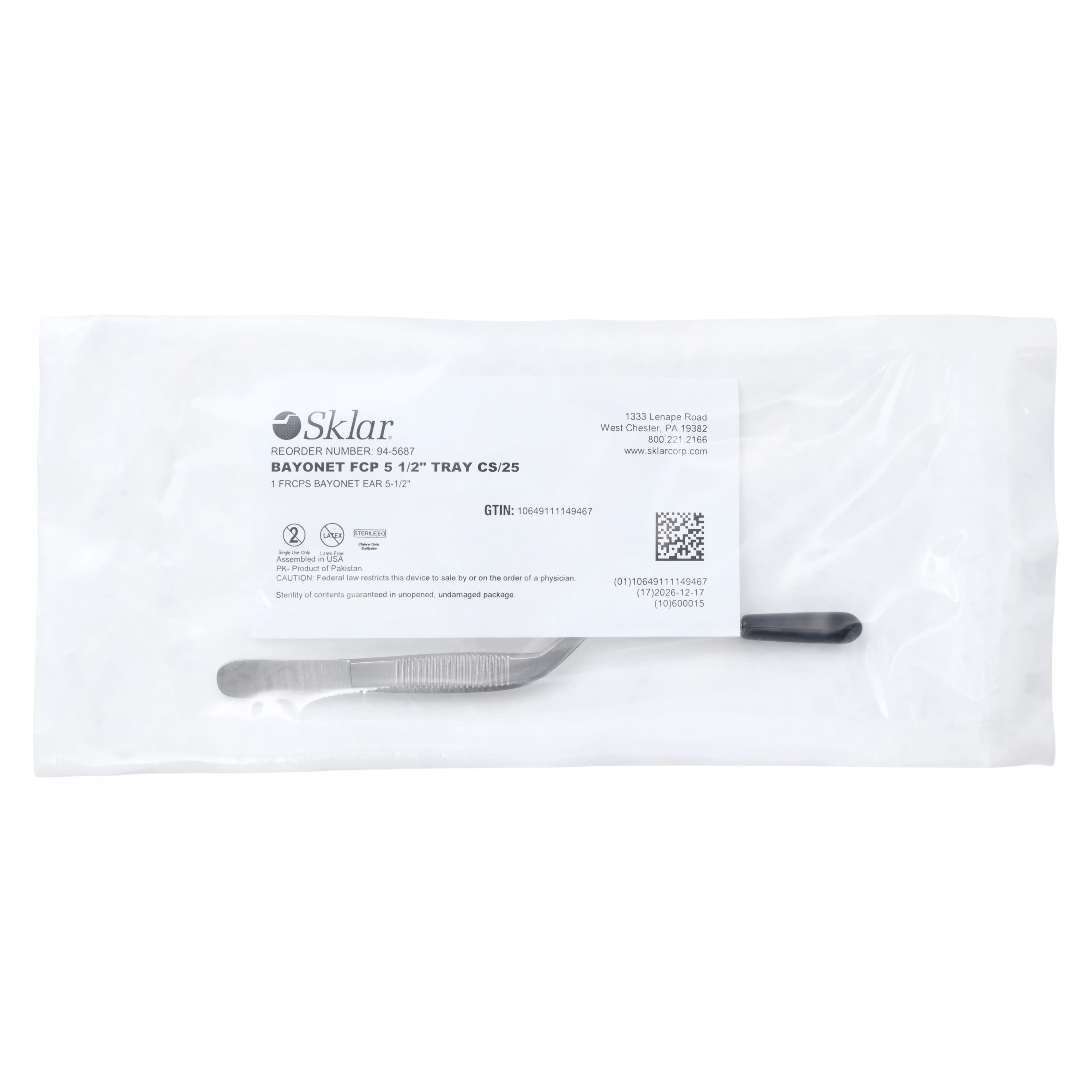 Sklar Instruments Bayonet Forceps, 5-1/2", Stainless Steel, Disposable, Each - Forceps Bayonet SS Disposable - Image 1