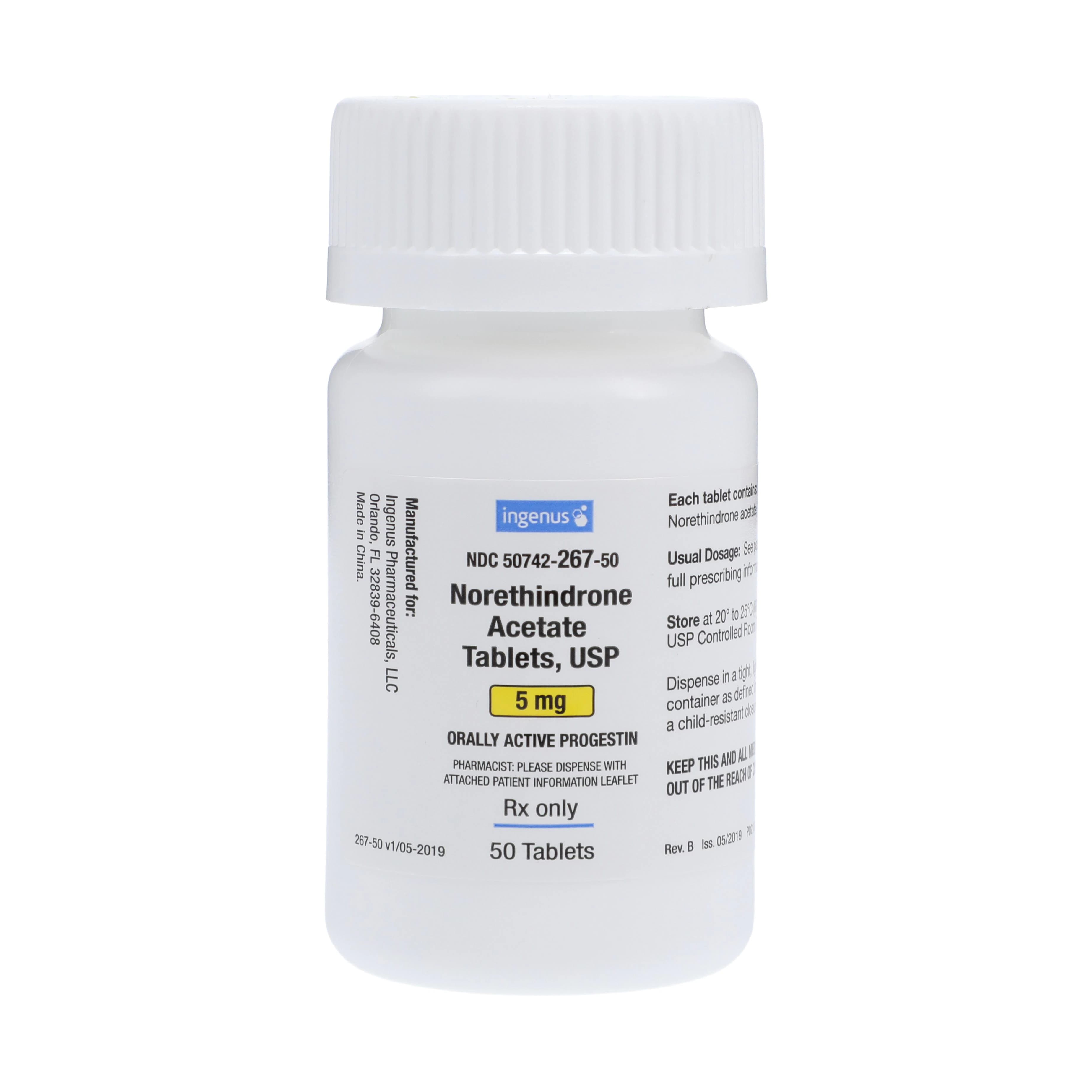 Norethindrone Acetate Tablets, 5 mg, 50 Tablets per Bottle - Norethindrone Acetate Tablets - Image 1