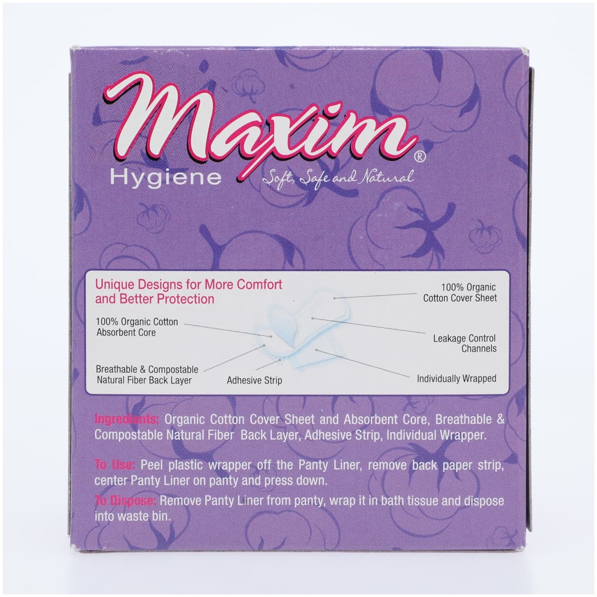 Maxim Hygiene Products Organic Cotton Panty Liners, Ultra Thin, Light Absorbency, Wrapped, White, Fragrance Free, 20/Box thumbnail 4