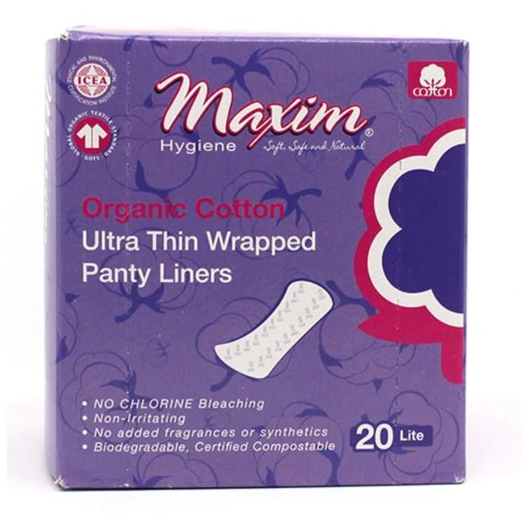 Maxim Hygiene Products Organic Cotton Panty Liners, Ultra Thin, Light Absorbency, Wrapped, White, Fragrance Free, 20/Box - Orgnc Cttn Pant Liners Wrapped - Image 1