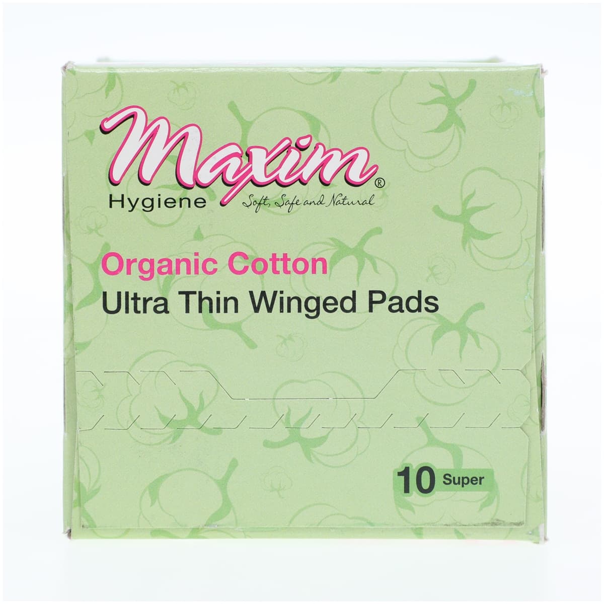 Maxim Hygiene Products Organic Cotton Ultra Thin Super Winged Sanitary Pads, Fragrance Free, White, 10/Box thumbnail 2