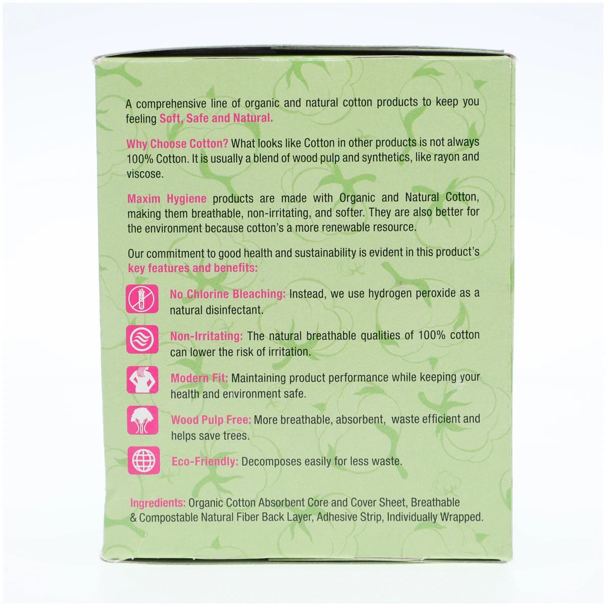 Maxim Hygiene Products Organic Cotton Ultra Thin Super Winged Sanitary Pads, Fragrance Free, White, 10/Box thumbnail 4