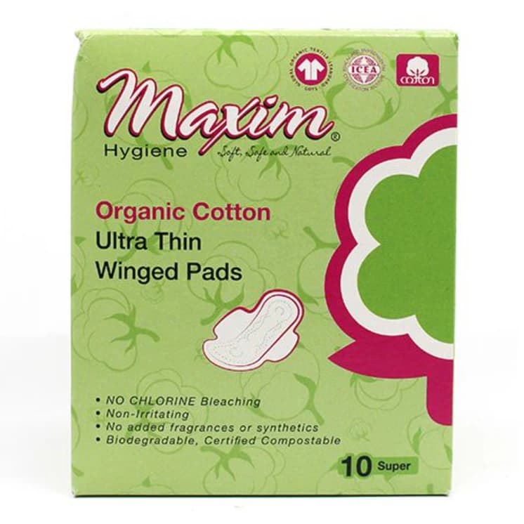 Maxim Hygiene Products Organic Cotton Ultra Thin Super Winged Sanitary Pads, Fragrance Free, White, 10/Box - Orgnc Cttn UT Pads Winged - Image 1