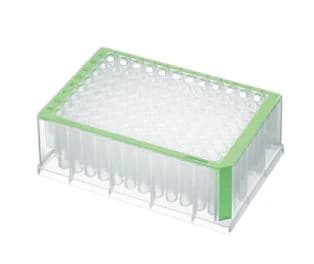 Eppendorf Deepwell Plate 96/1000µL, Polypropylene, Clear/Green, PCR Clean, Autoclavable, 20/Pk - Plate Deepwell 96/1000uL - Image 1