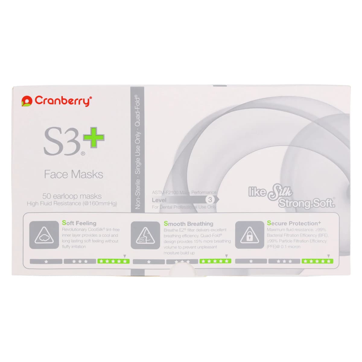 Cranberry S3+ ASTM Level 3 Earloop Procedure Face Mask, Blue, 50/Box, S3160B thumbnail 9