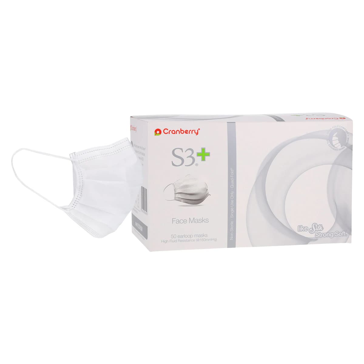 Cranberry S3+ Procedure Face Mask, ASTM Level 3, 3-Ply, Ear Loop, White, 50/Box, S3160W thumbnail 2