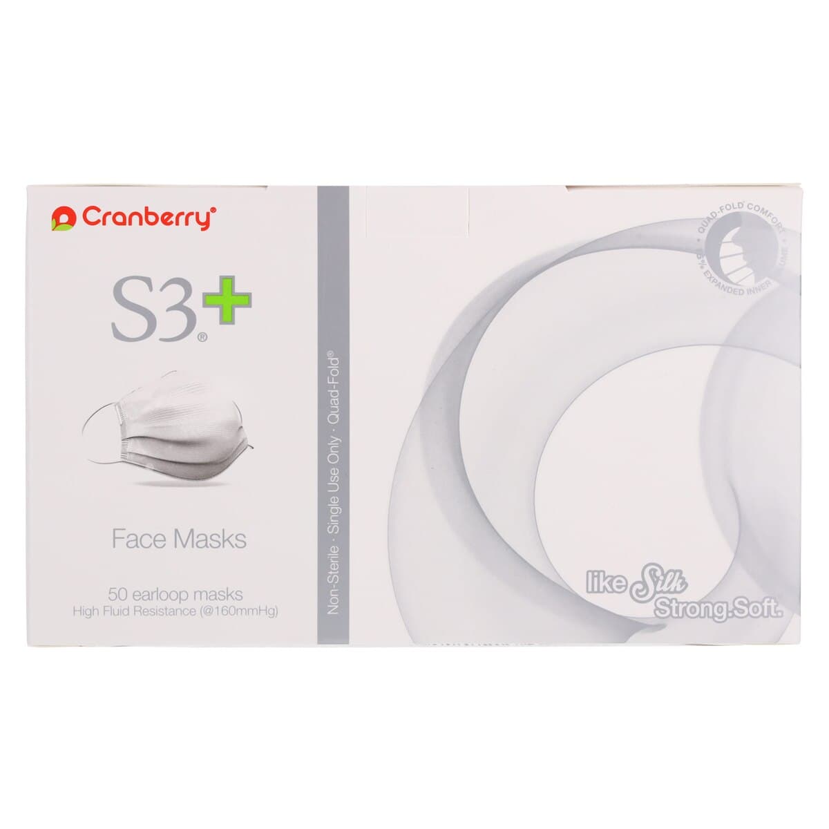 Cranberry S3+ Procedure Face Mask, ASTM Level 3, 3-Ply, Ear Loop, White, 50/Box, S3160W thumbnail 6