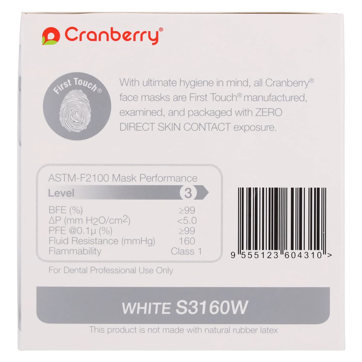 Cranberry S3+ Procedure Face Mask, ASTM Level 3, 3-Ply, Ear Loop, White, 50/Box, S3160W thumbnail 8