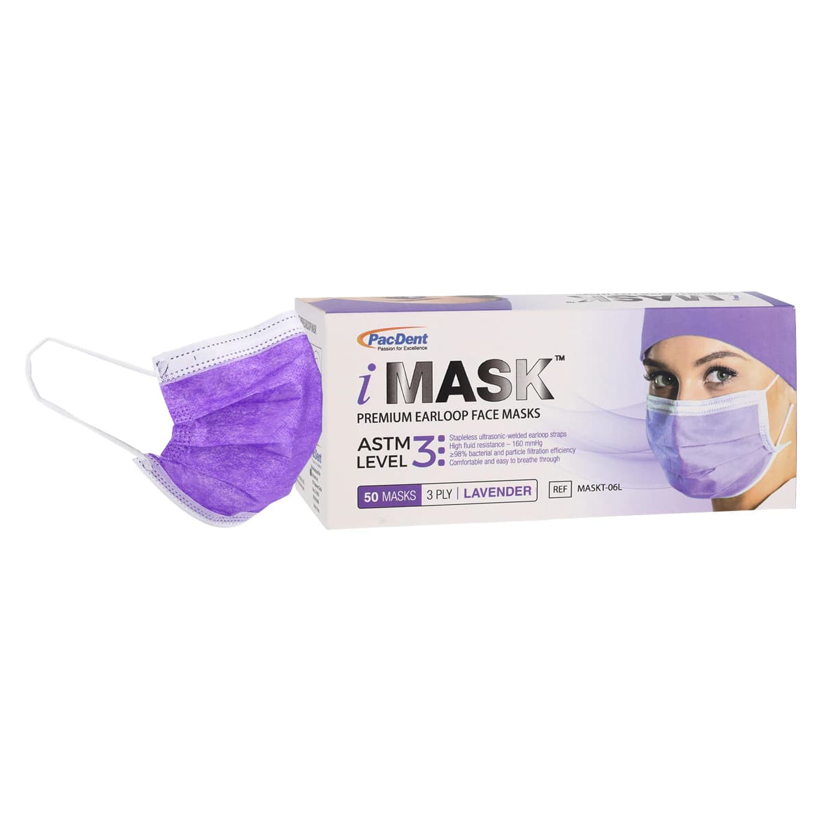 iMask™ ASTM Level 3 Surgical Face Mask, Ear Loop, Lavender, 50/Box thumbnail 2