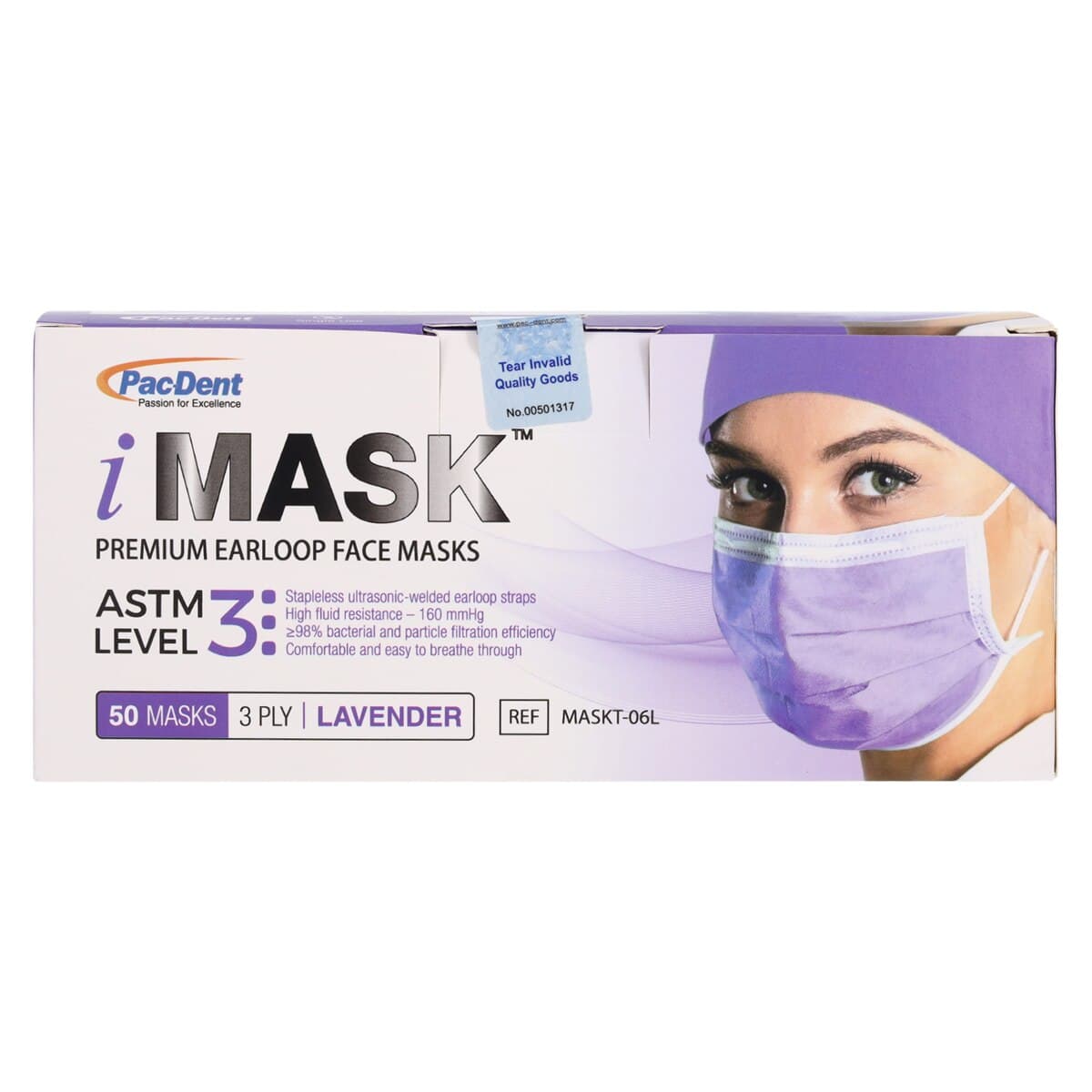 iMask™ ASTM Level 3 Surgical Face Mask, Ear Loop, Lavender, 50/Box thumbnail 6