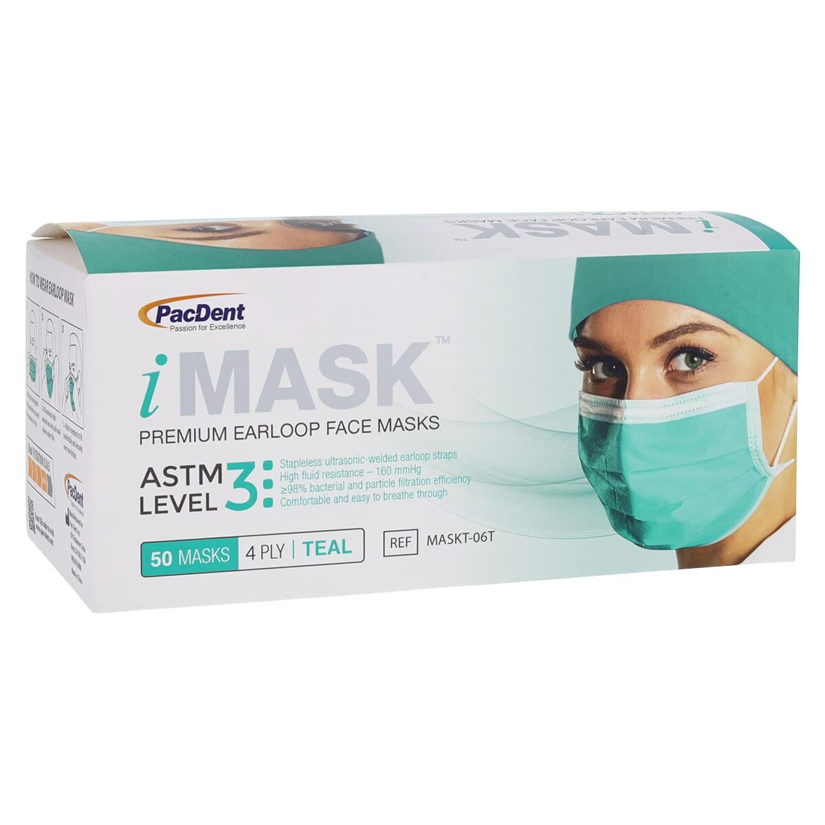 iMask Premium Earloop Face Mask, ASTM Level 3, Teal, 50/Box thumbnail 4