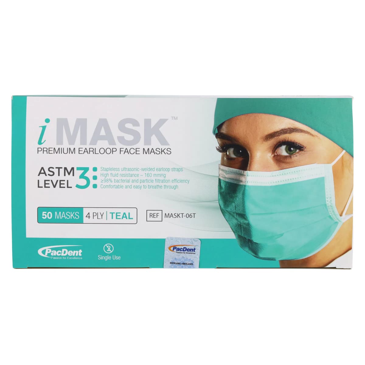 iMask Premium Earloop Face Mask, ASTM Level 3, Teal, 50/Box thumbnail 7