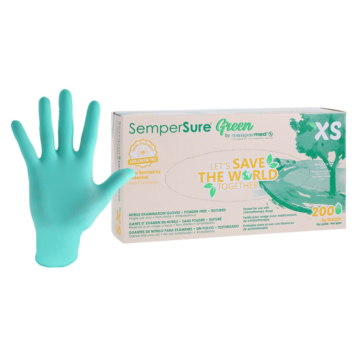 SemperSure Green Powder Free Nitrile Exam Gloves, X-Small, Green, 200/Box thumbnail 2