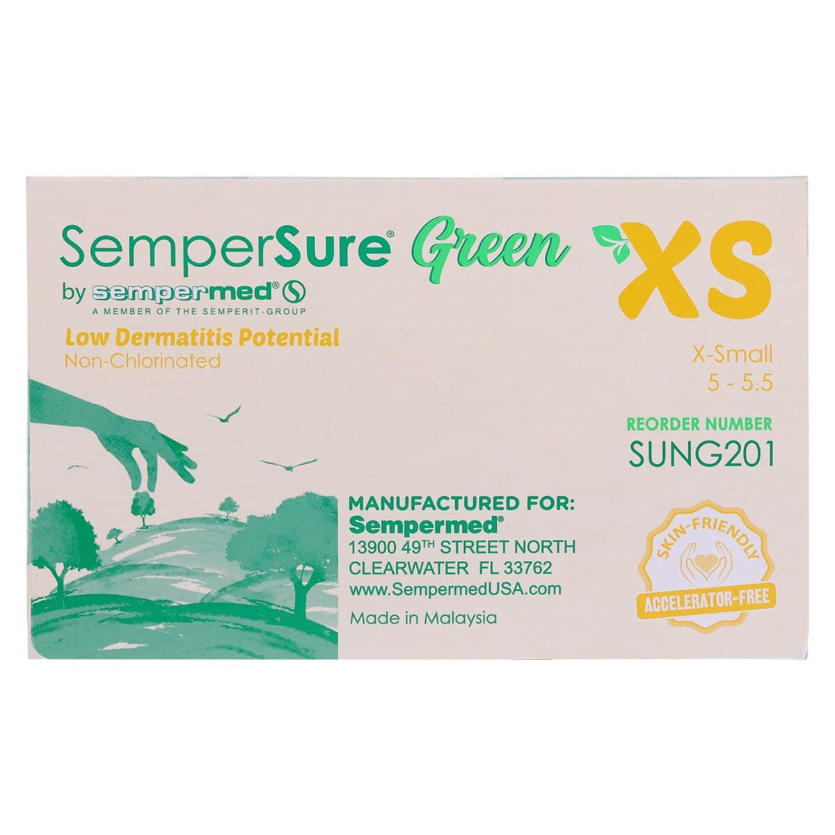 SemperSure Green Powder Free Nitrile Exam Gloves, X-Small, Green, 200/Box thumbnail 7