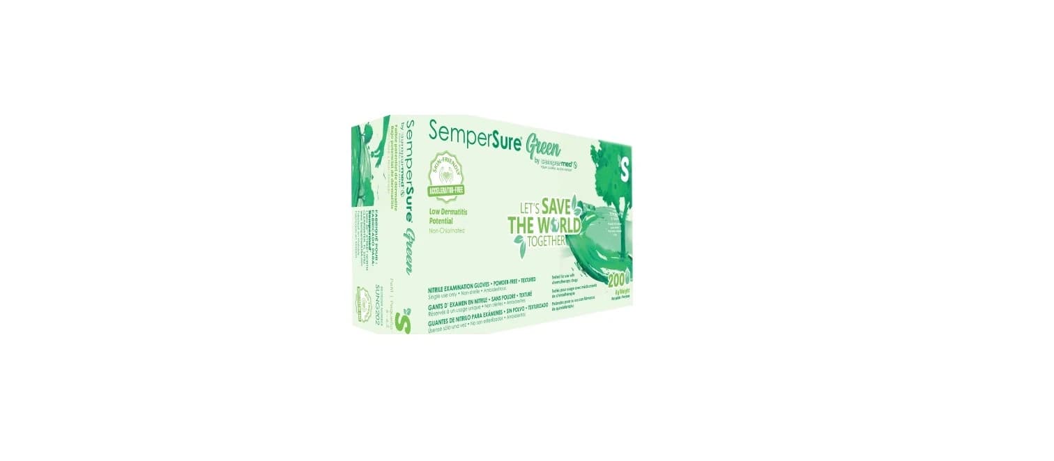 SemperSure Green Nitrile Exam Gloves, Powder Free, Non-Sterile, Small, Green, 200/Box thumbnail 3