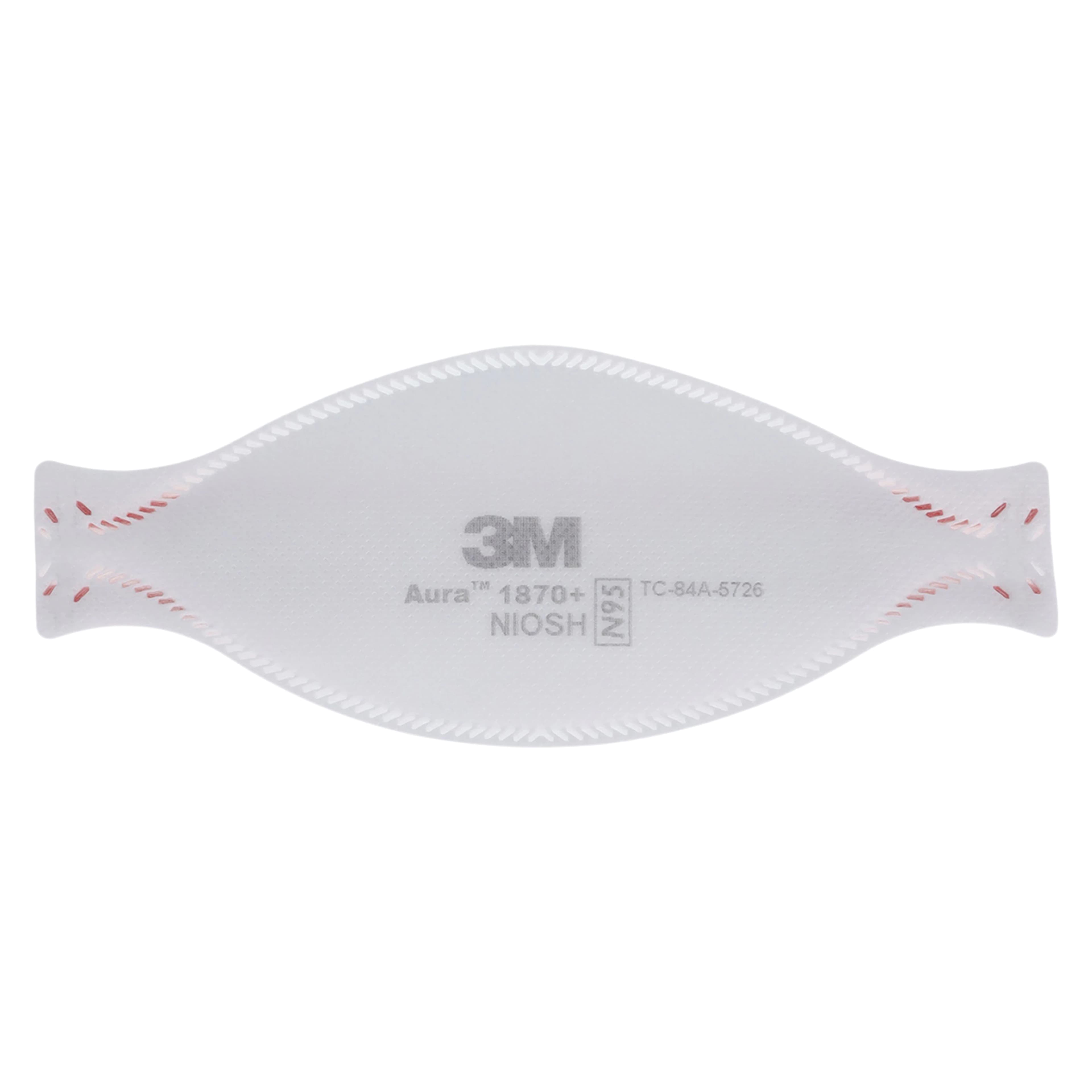 3M™ Aura™ 1870+ N95 Health Care Particulate Respirator and Surgical Mask, White, Flat-Fold, Latex-Free, 440/Case thumbnail 3
