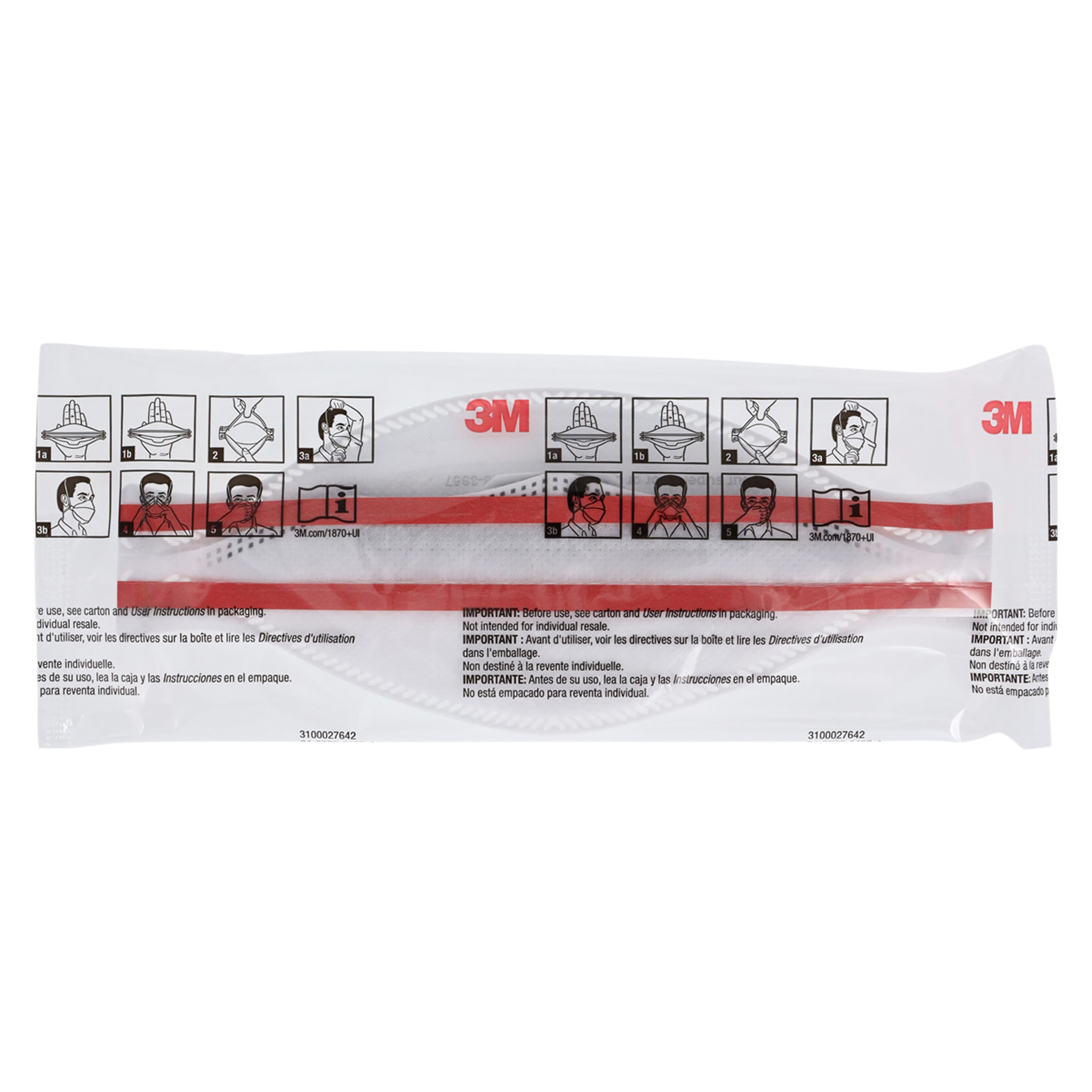 3M™ Aura™ 1870+ N95 Health Care Particulate Respirator and Surgical Mask, White, Flat-Fold, Latex-Free, 440/Case thumbnail 5
