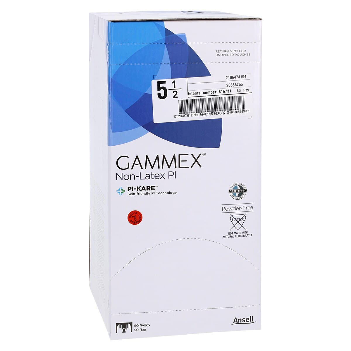 GAMMEX Non-Latex PI White Polyisoprene Surgical Gloves, Size 5.5, Sterile, Powder Free, 50 Pairs/Box thumbnail 4