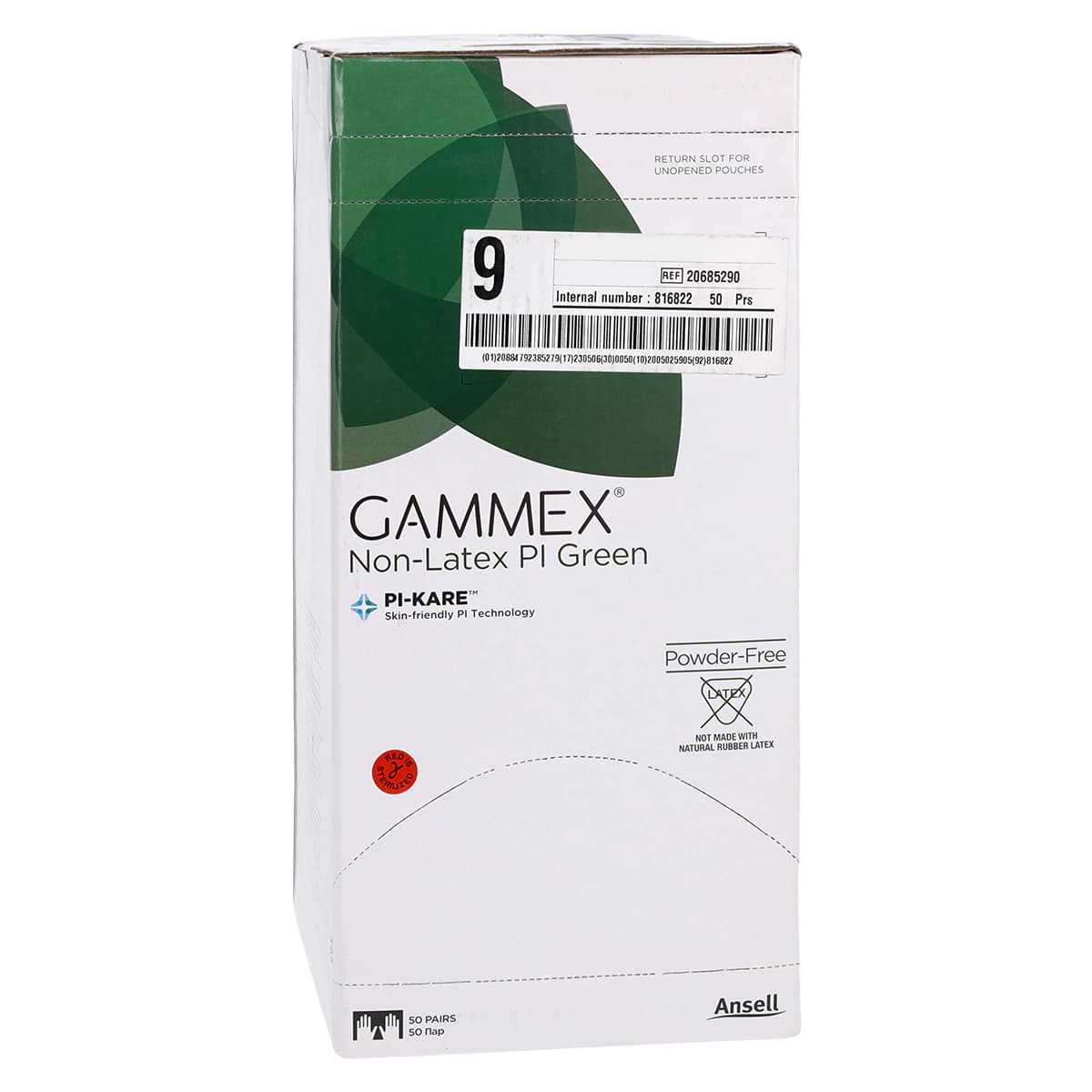 Gammex® PI Green Non-Latex Polyisoprene Surgical Gloves, Sterile, Powder Free, Fitted Size 9, Green, 50 Pairs/Box thumbnail 4