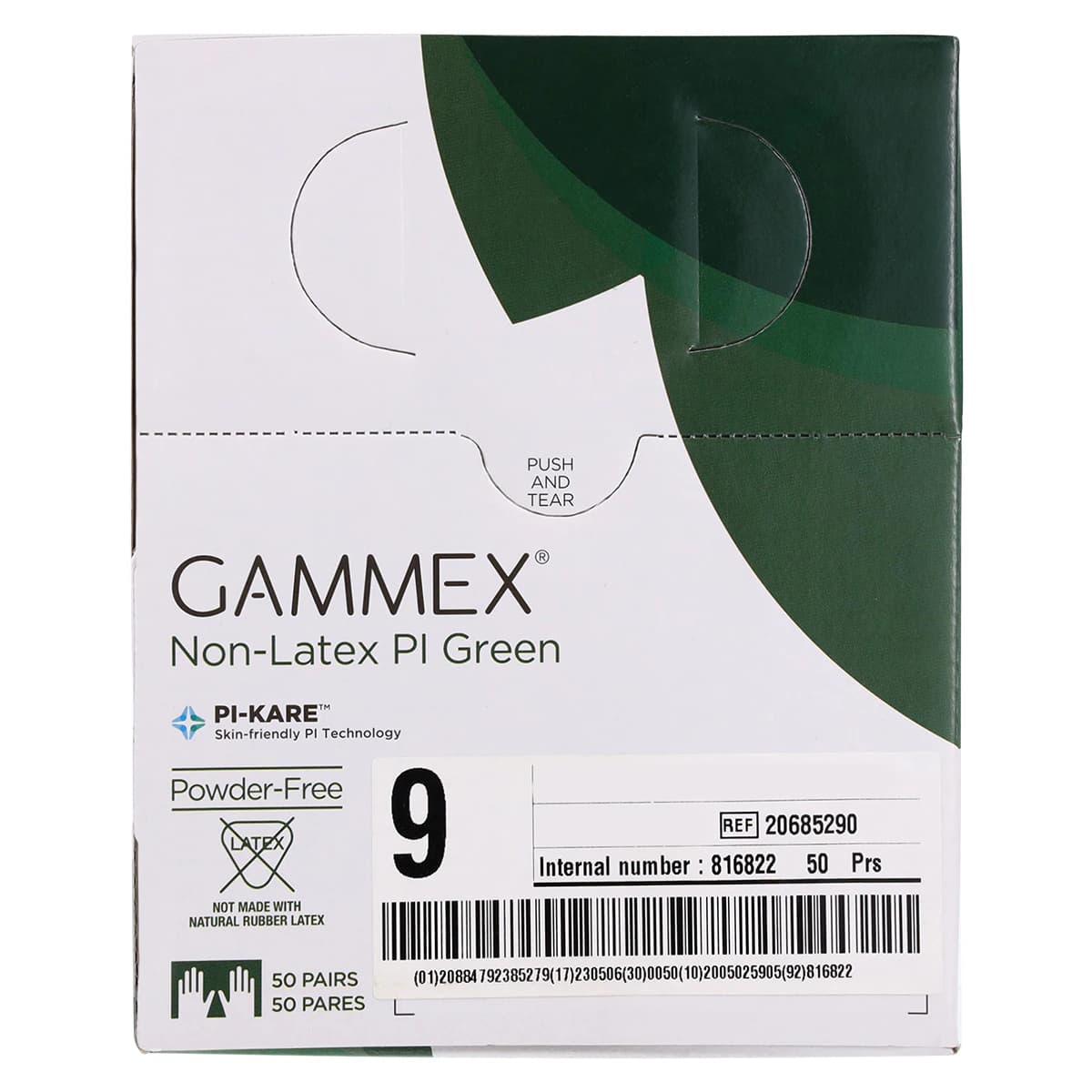 Gammex® PI Green Non-Latex Polyisoprene Surgical Gloves, Sterile, Powder Free, Fitted Size 9, Green, 50 Pairs/Box thumbnail 8