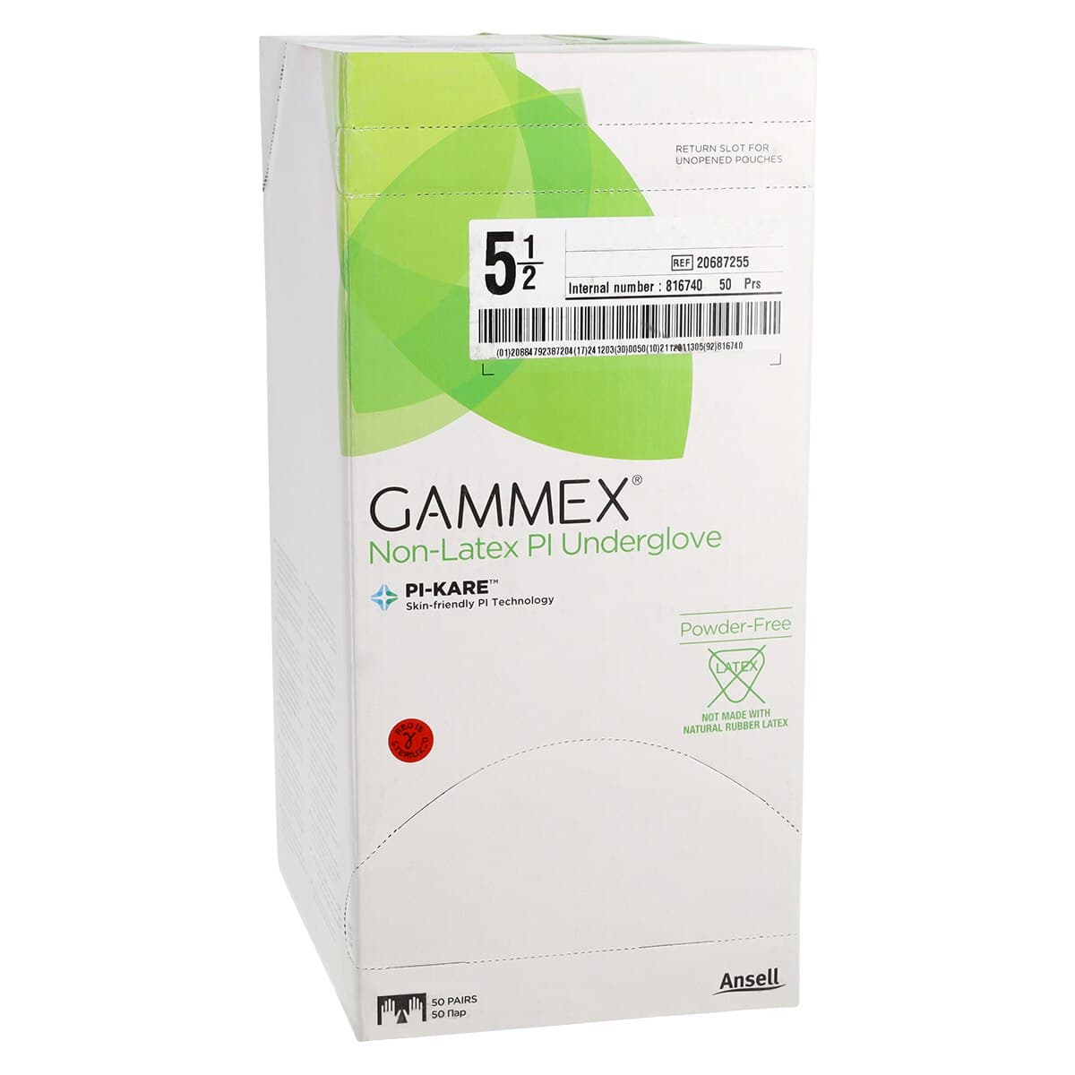 Gammex Non-Latex PI Micro Polyisoprene Surgical Gloves, Size 5.5, Sterile, Powder-Free, Green, 50 Pairs/Box thumbnail 4