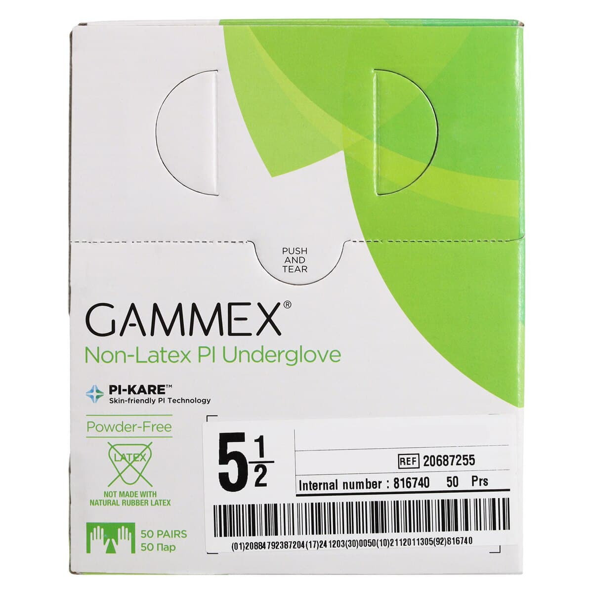 Gammex Non-Latex PI Micro Polyisoprene Surgical Gloves, Size 5.5, Sterile, Powder-Free, Green, 50 Pairs/Box thumbnail 8