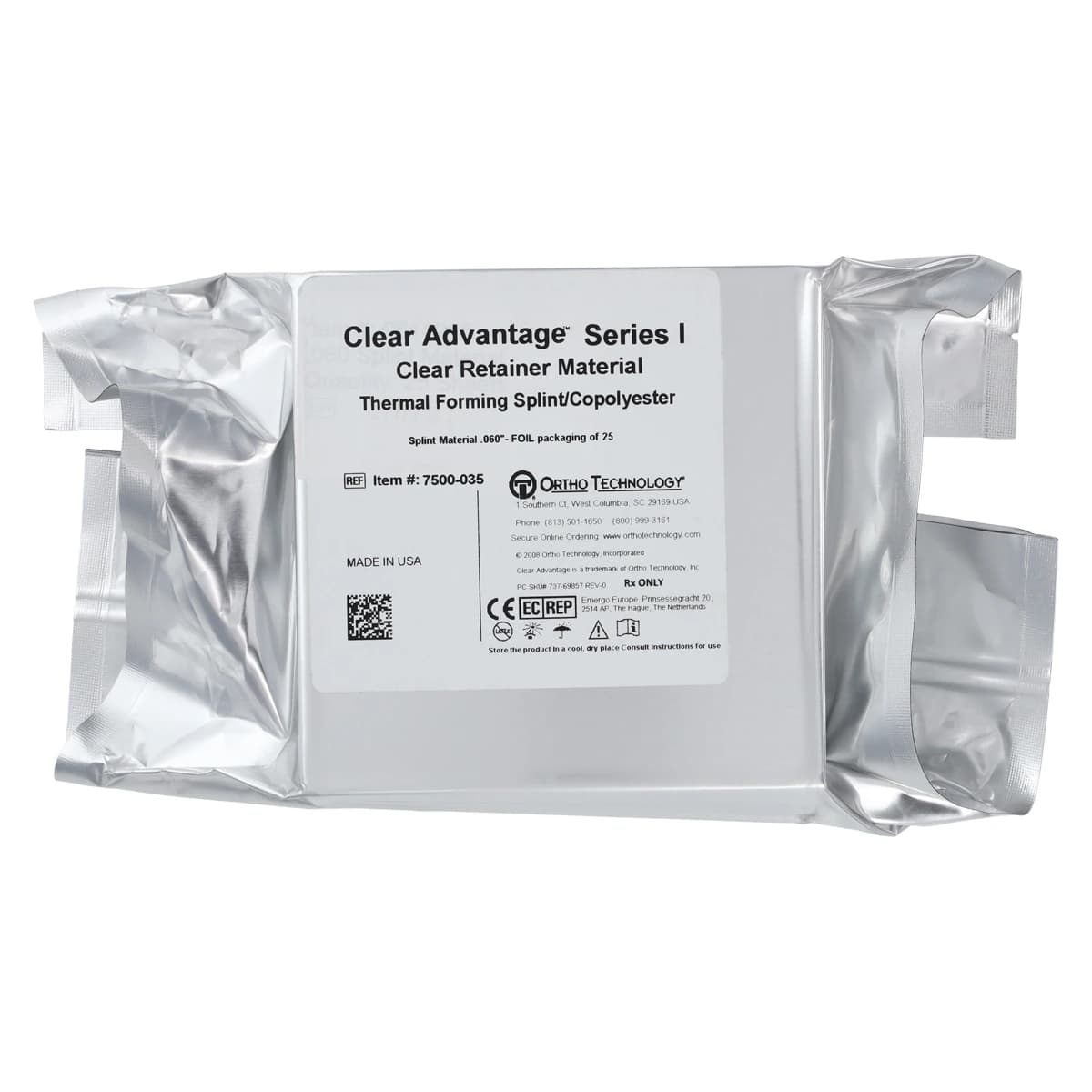 Ortho Technology Splint Material .060, Thermo-Forming Sheet Retainer, Clear, 1.5 mm, 25/Package - Splint Material .060 - Image 1