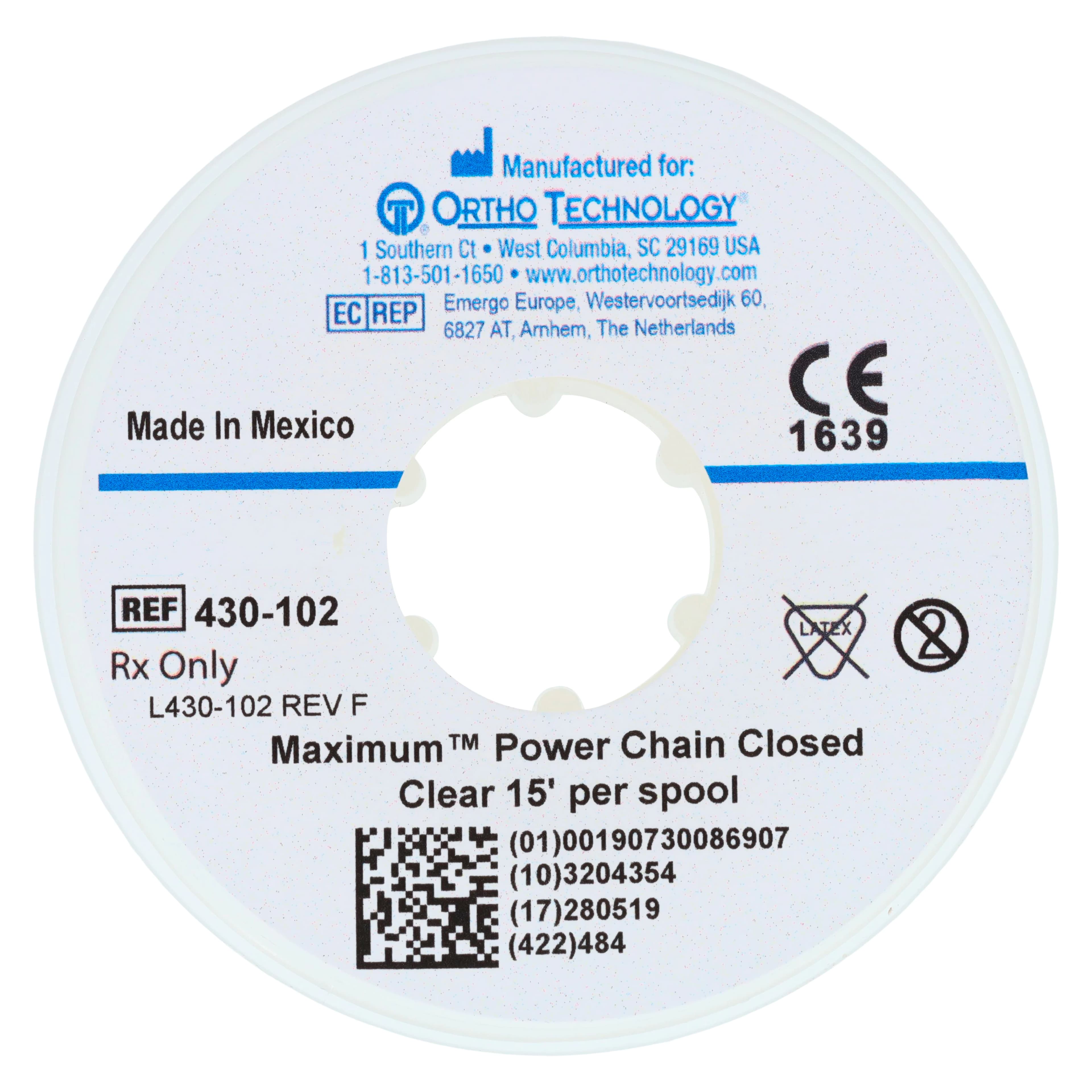 Ortho Technology Maximum Closed Power Chain on Spools, 15 Feet, Clear, Latex-Free, 430-102 thumbnail 2