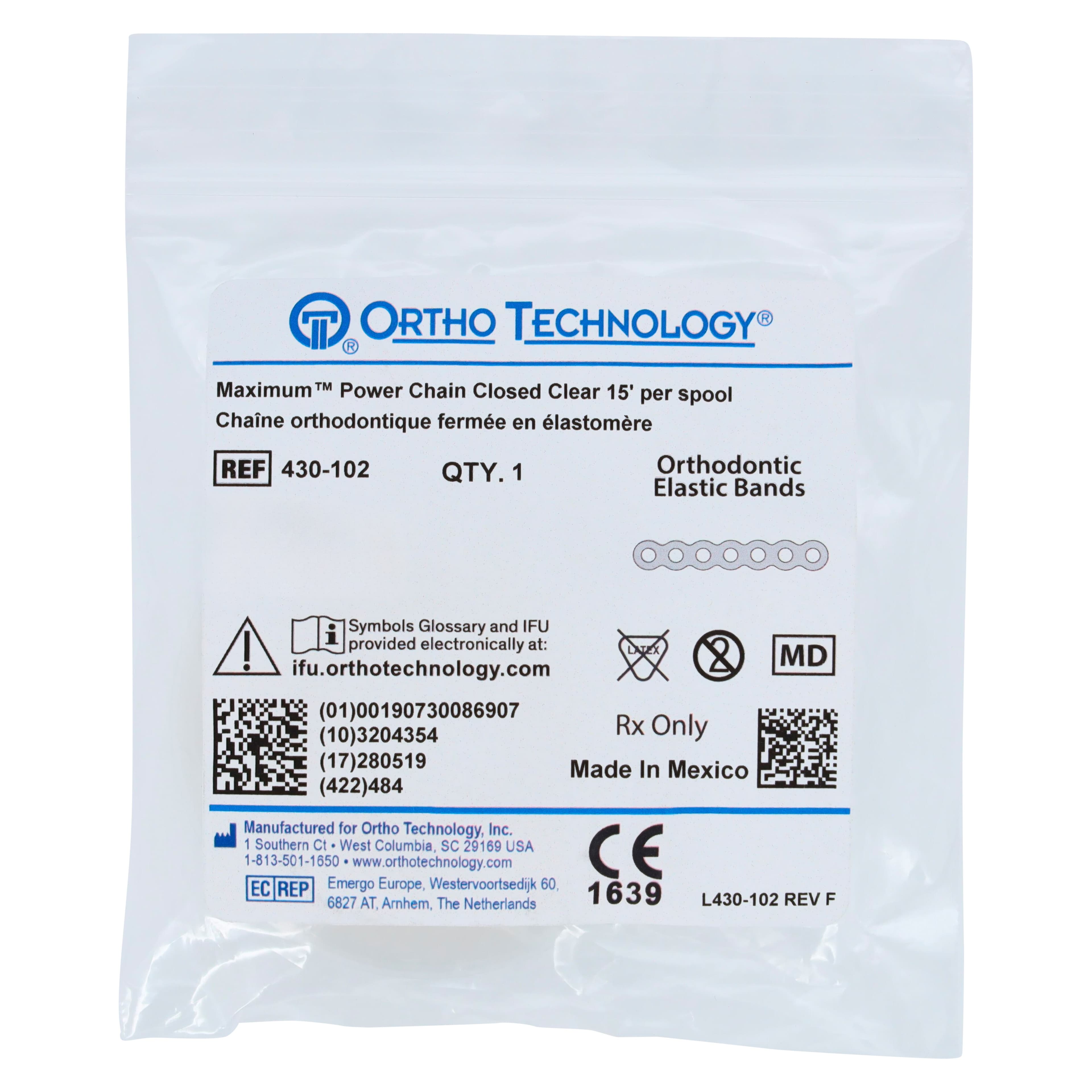 Ortho Technology Maximum Closed Power Chain on Spools, 15 Feet, Clear, Latex-Free, 430-102 thumbnail 3