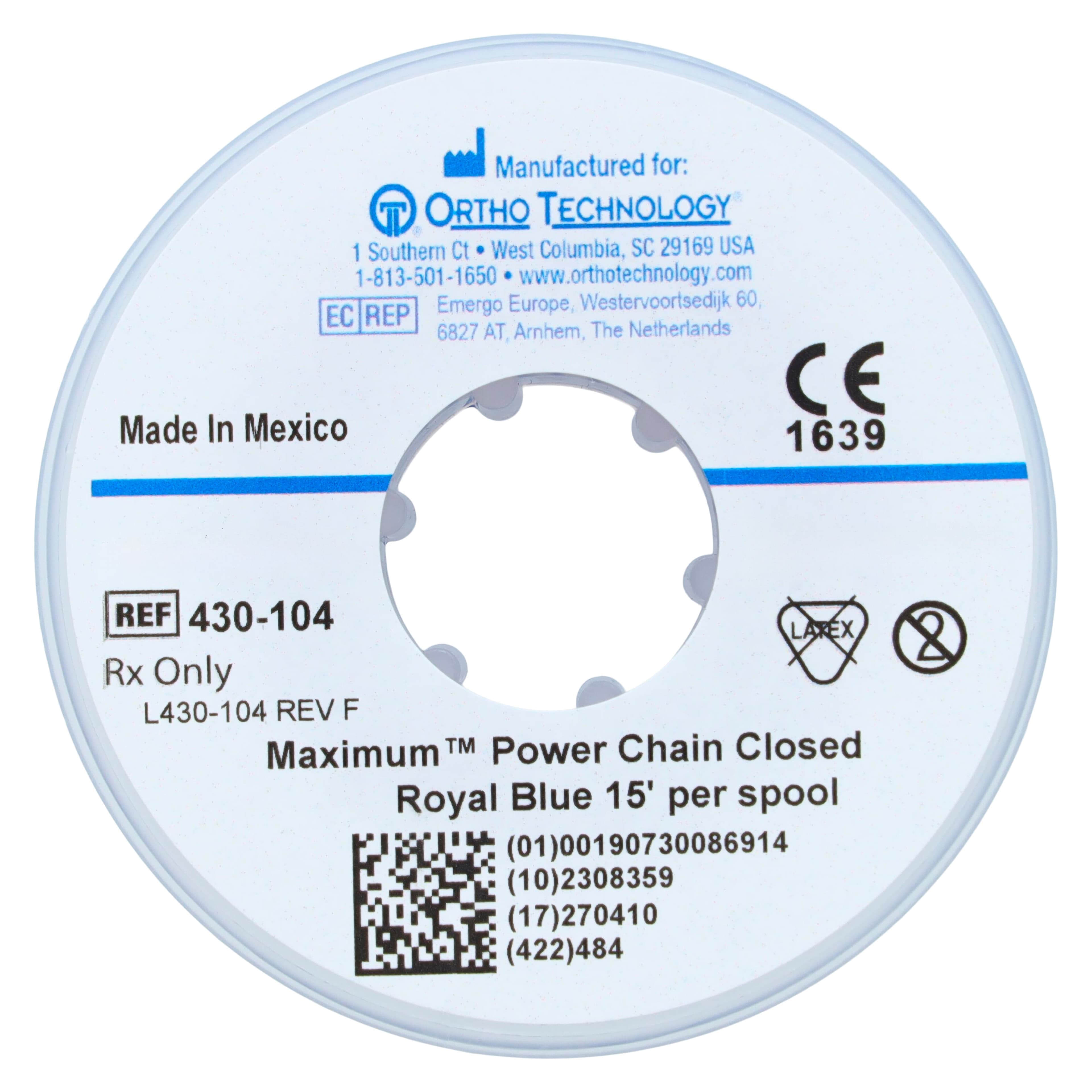 Ortho Technology Maximum Closed Power Chain on Spools, 15 Feet, Royal Blue, Latex-Free thumbnail 2