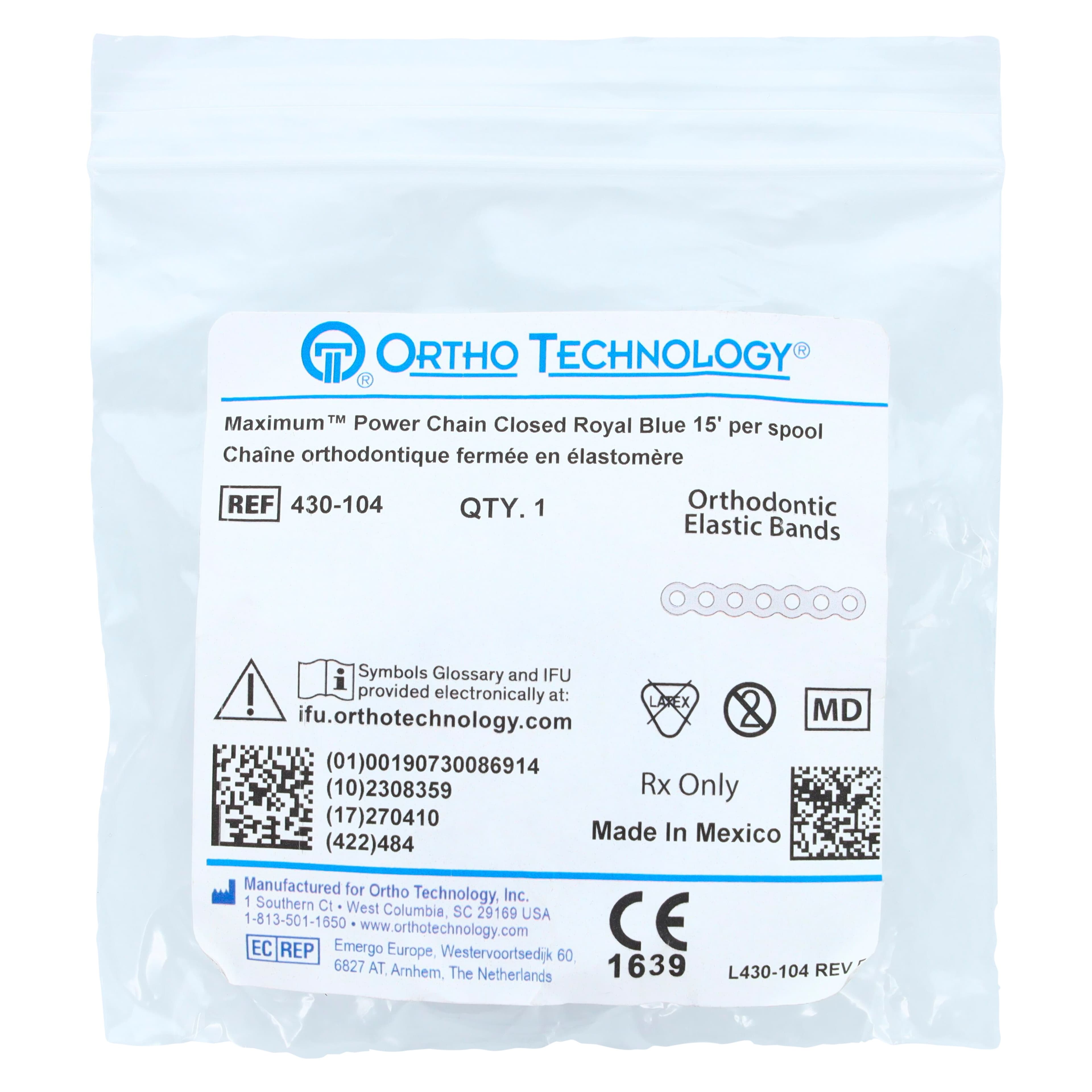 Ortho Technology Maximum Closed Power Chain on Spools, 15 Feet, Royal Blue, Latex-Free thumbnail 3