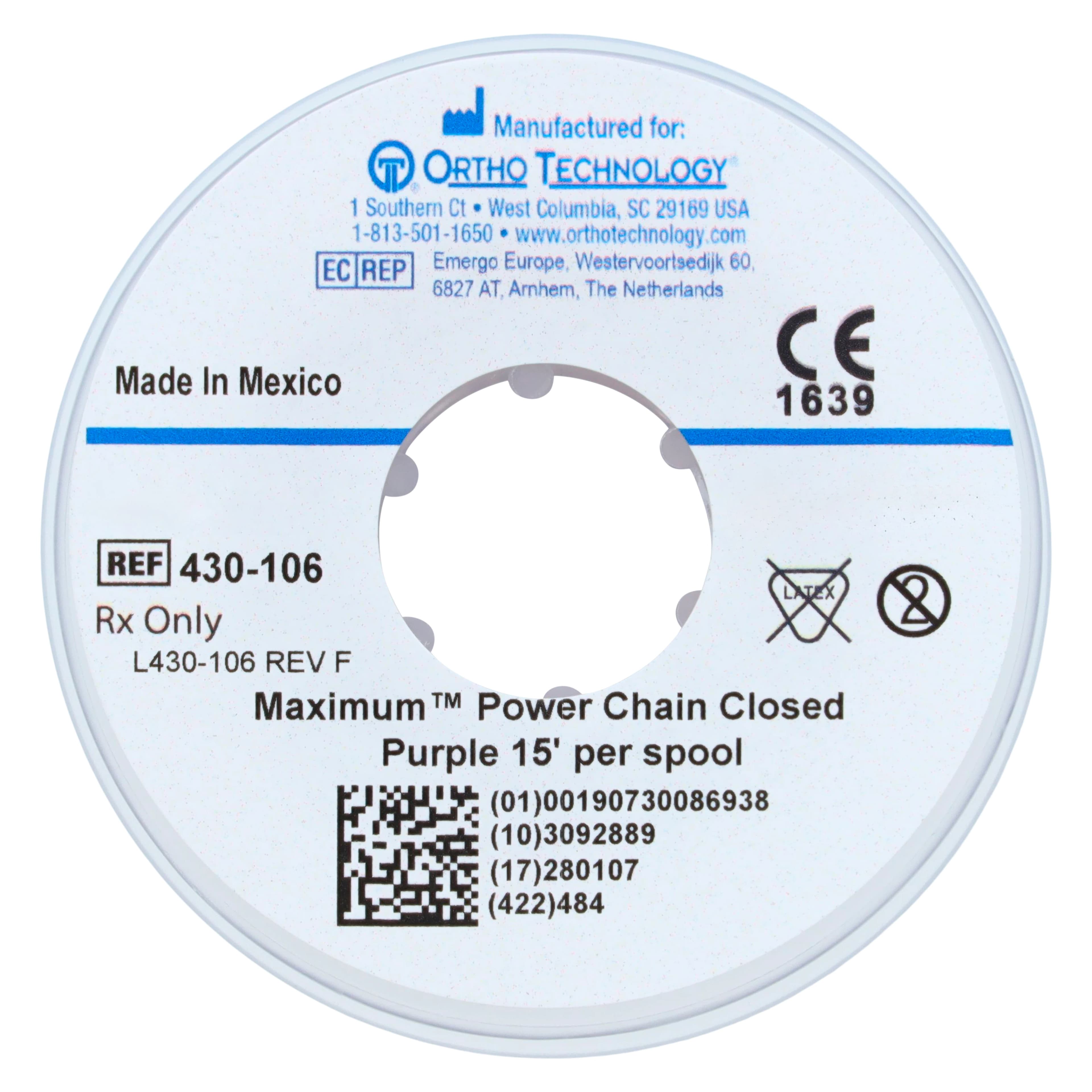 Ortho Technology Maximum Closed Power Chain on Spools, 15 Feet, Latex-Free, Purple, 430-106 thumbnail 2