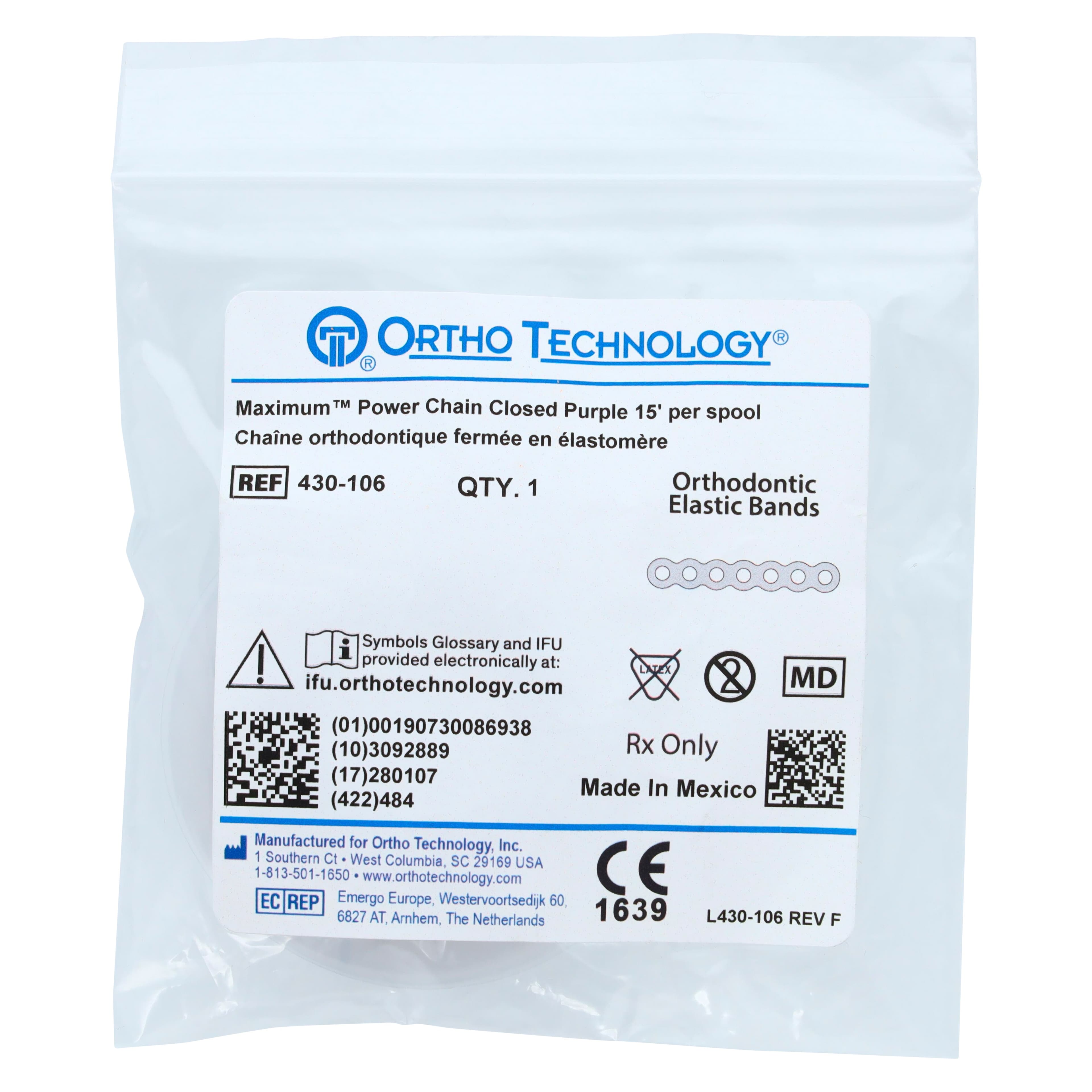 Ortho Technology Maximum Closed Power Chain on Spools, 15 Feet, Latex-Free, Purple, 430-106 thumbnail 3