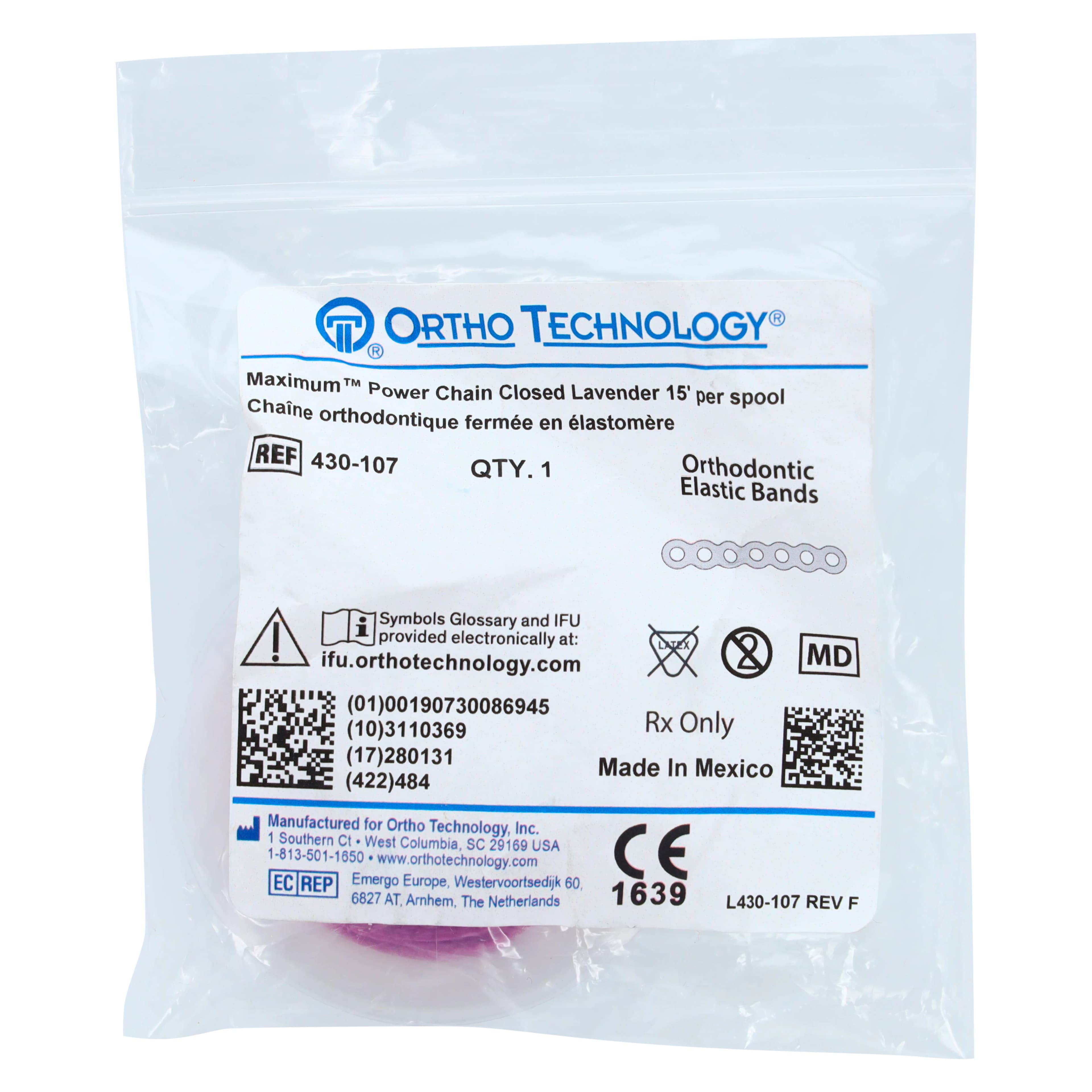 Ortho Technology Maximum Closed Power Chain on Spools, 15 Feet, Lavender, Latex-Free, 430-107 thumbnail 3